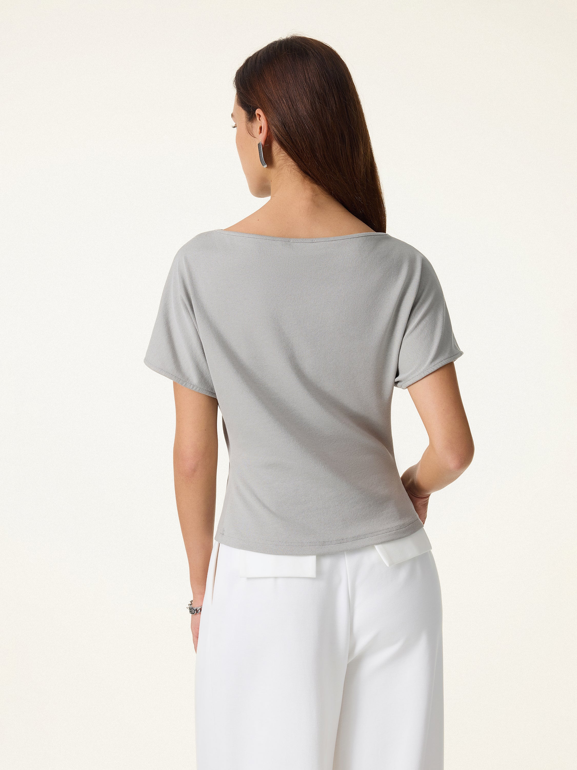 Cotton Lyocell Boatneck Angled Summer Tee - Image 4
