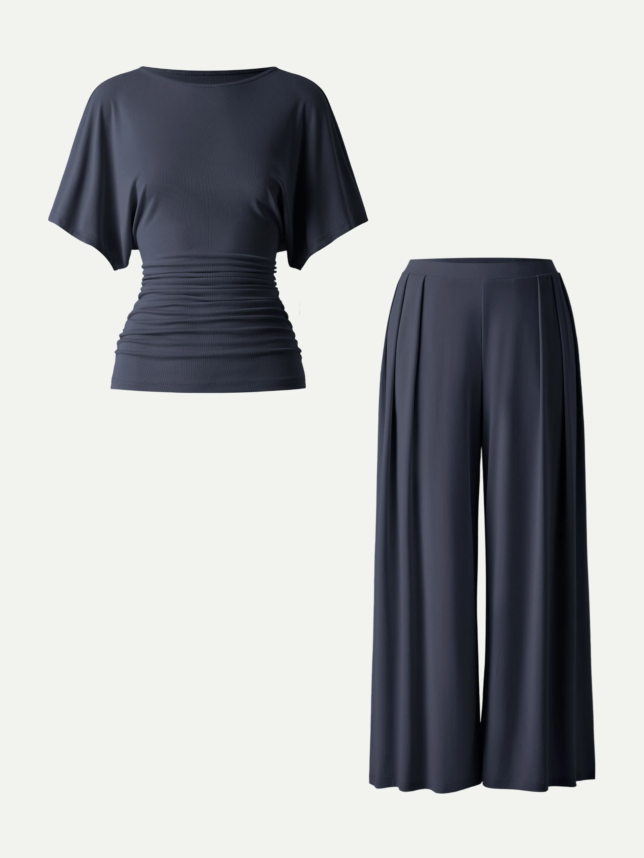 2Pcs Set Boatneck Batwing Sleeve Top & Wide Leg Palazzo Pant with Pockets - Image 7