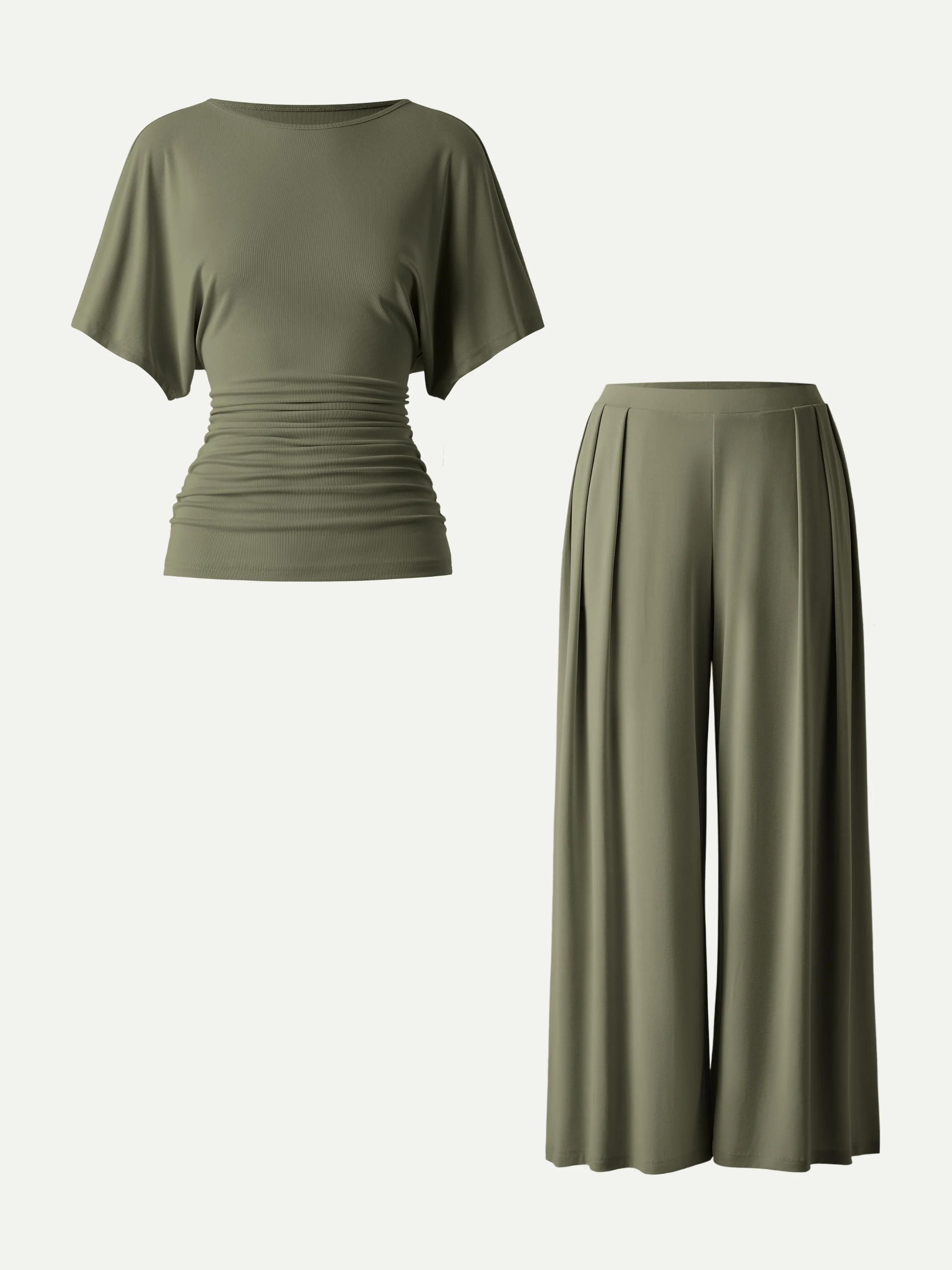 2Pcs Set Boatneck Batwing Sleeve Top & Wide Leg Palazzo Pant with Pockets - Image 8