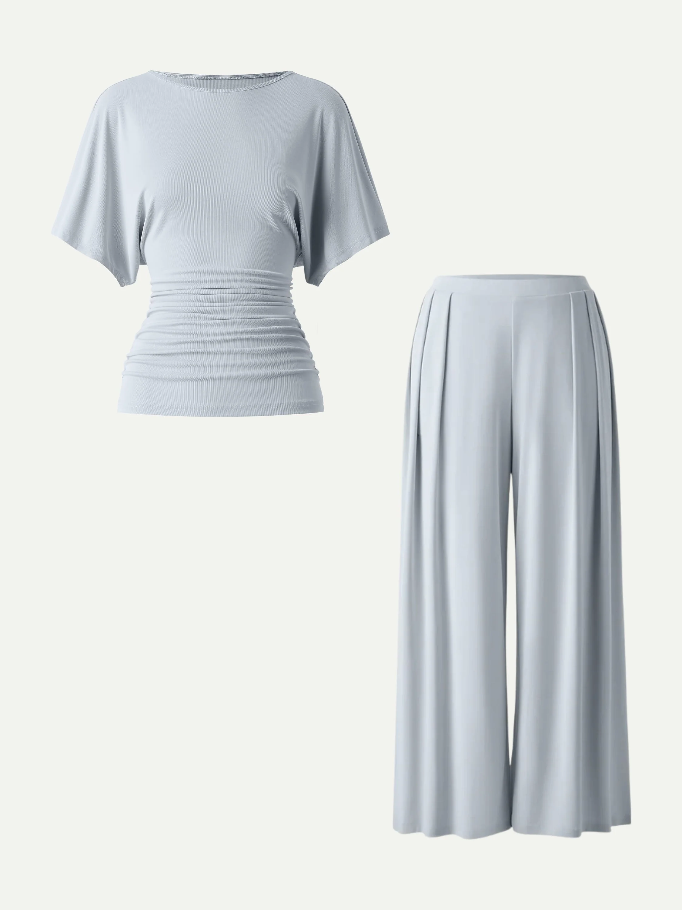 2Pcs Set Boatneck Batwing Sleeve Top & Wide Leg Palazzo Pant with Pockets - Image 9
