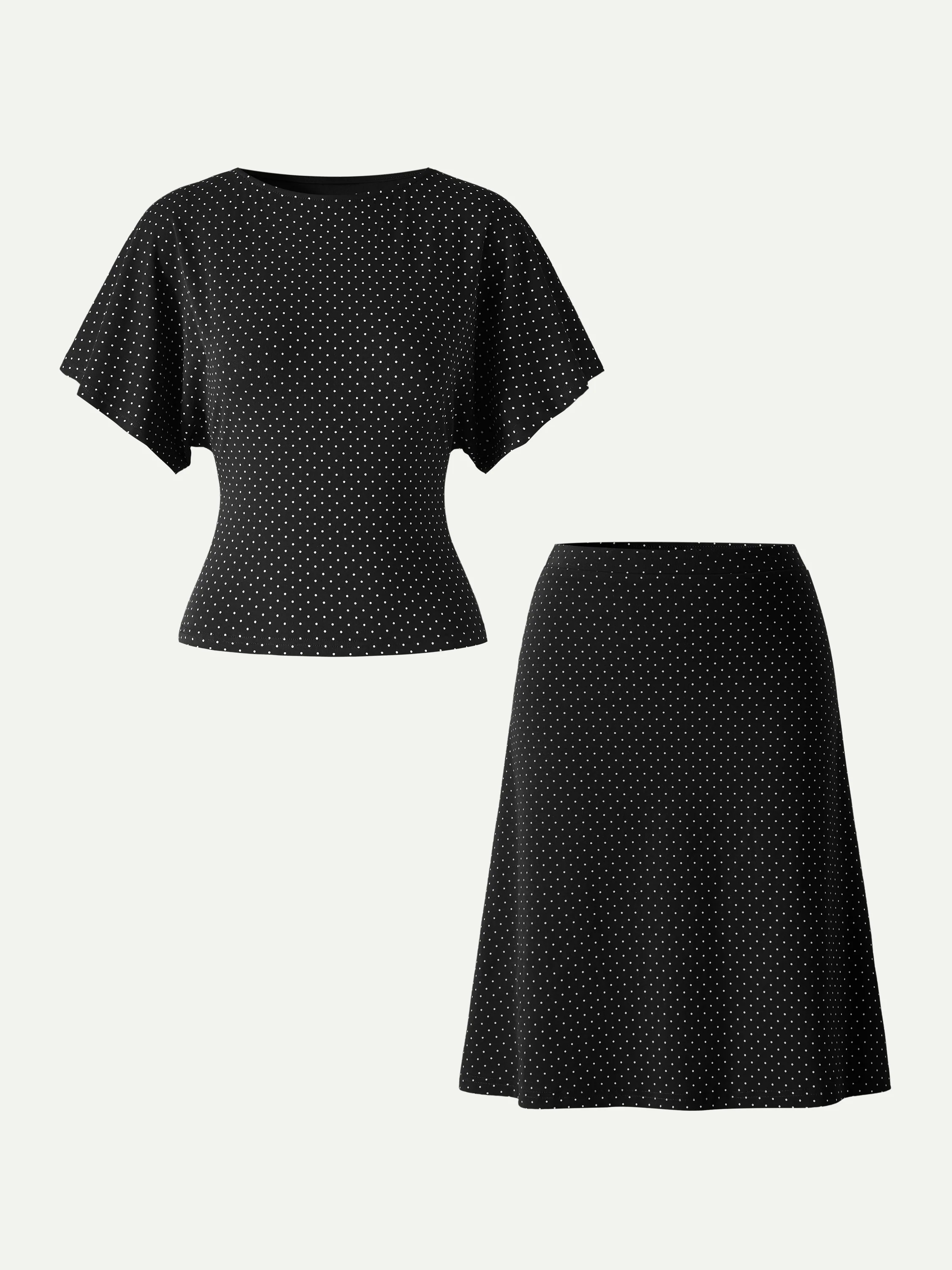 2Pcs Set Boatneck Flutter Sleeves Polka Dot Top & A-Line Flare Skirt Limited Edition - Image 10
