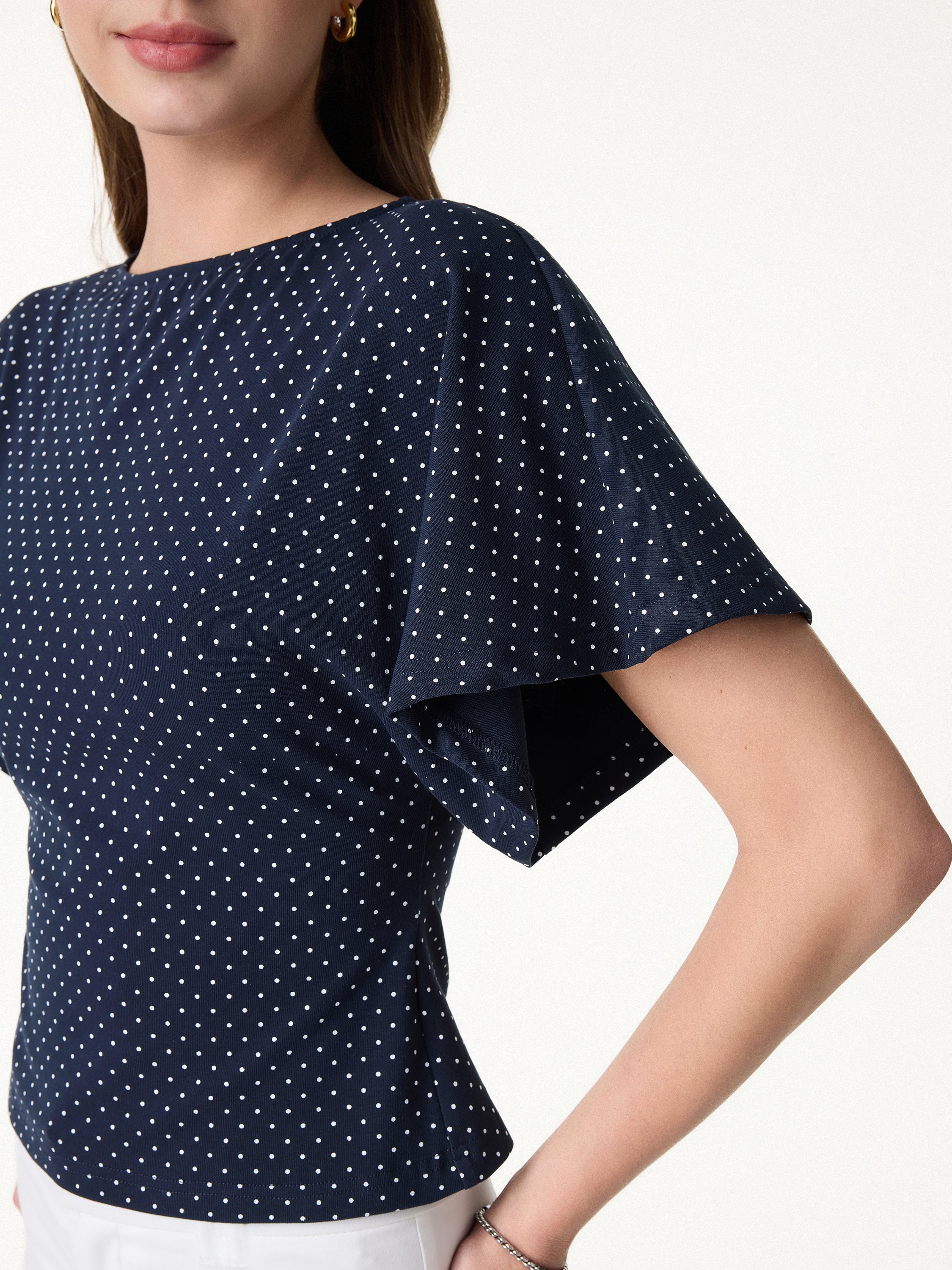 2Pcs Set Boatneck Flutter Sleeves Polka Dot Top & A-Line Flare Skirt Limited Edition - Image 4