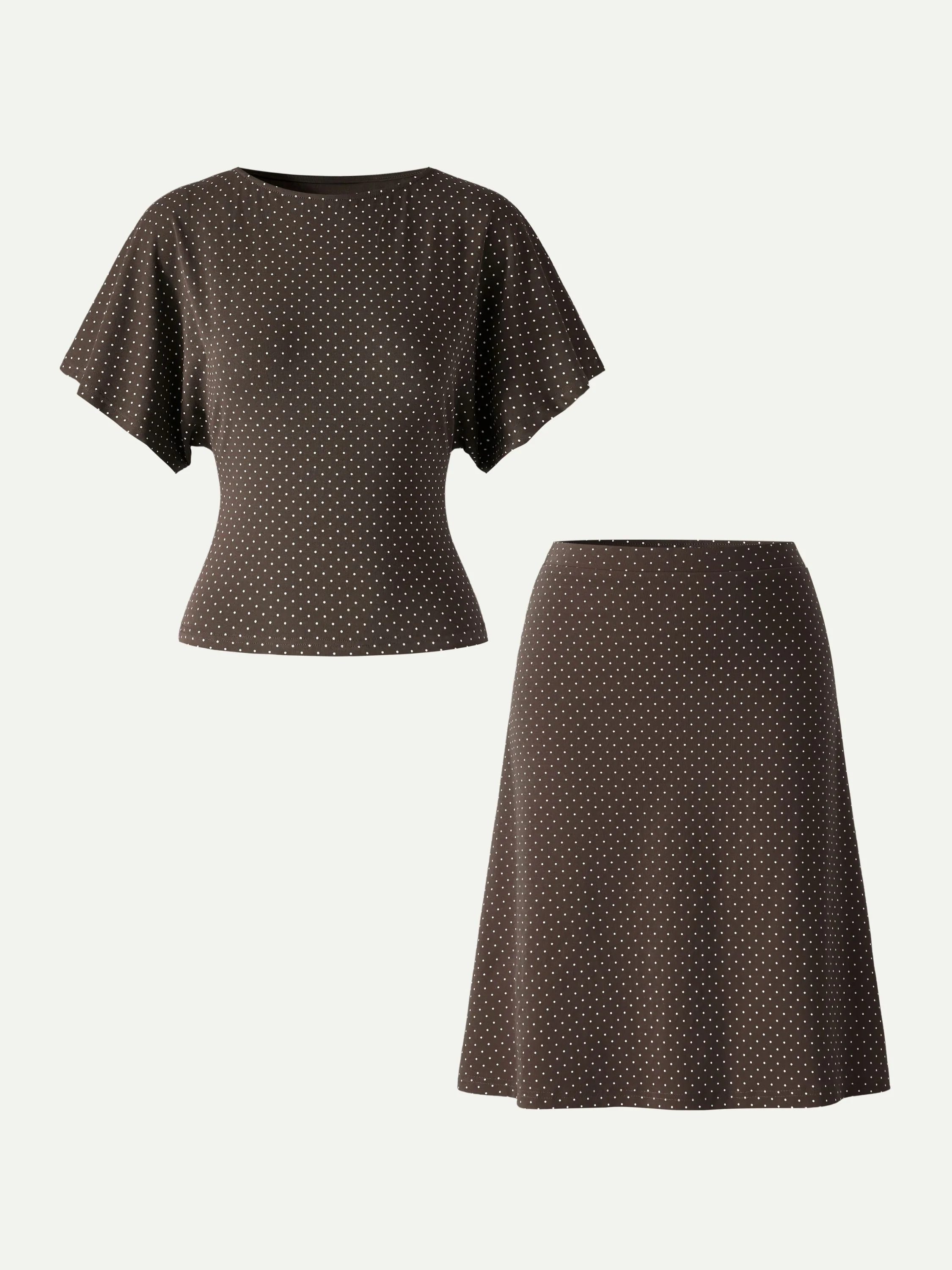 2Pcs Set Boatneck Flutter Sleeves Polka Dot Top & A-Line Flare Skirt Limited Edition - Image 8