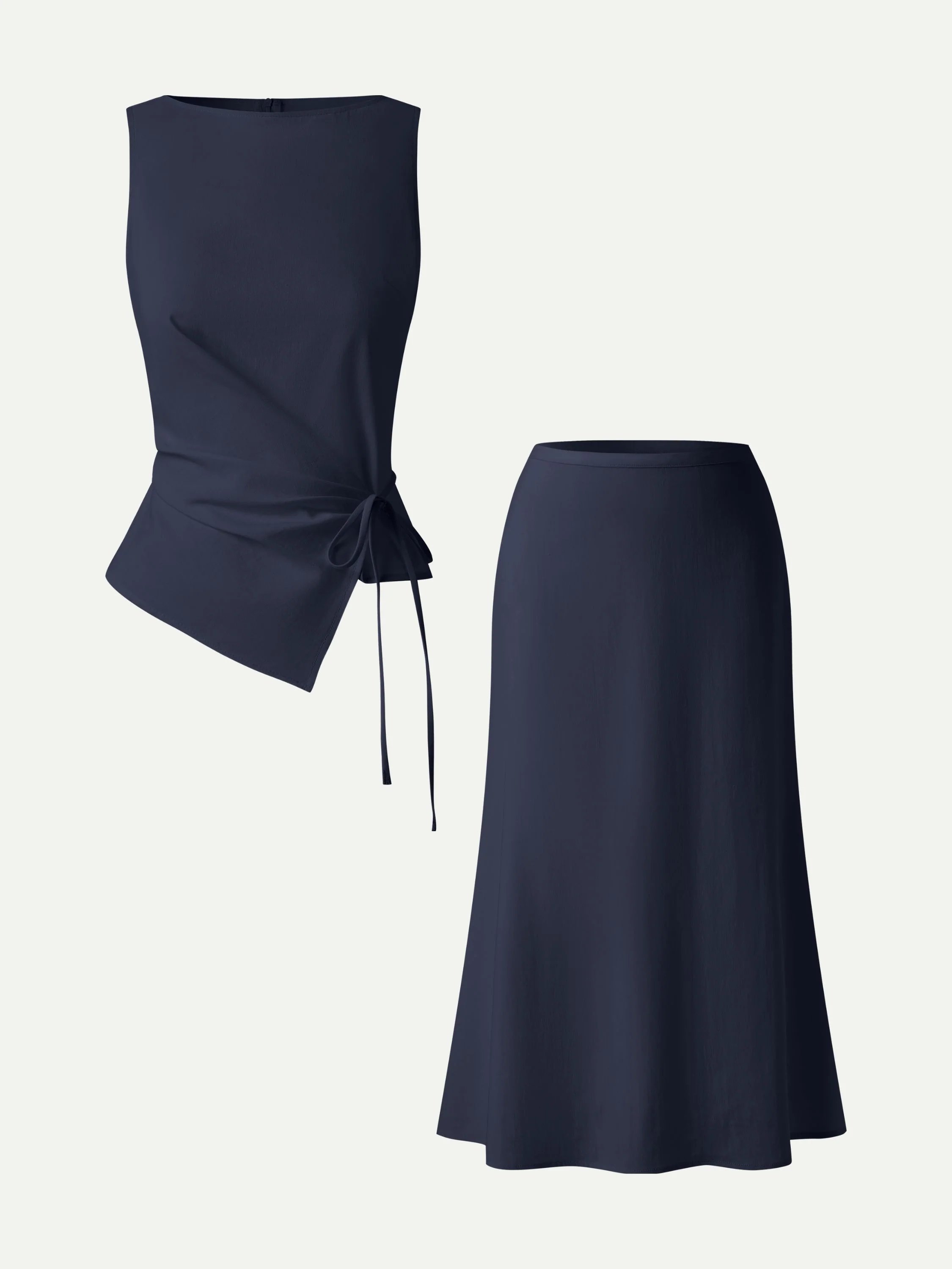2Pcs Set Boatneck Waist-Defined Top & Maxi Flared Pull-On Skirt - Image 13