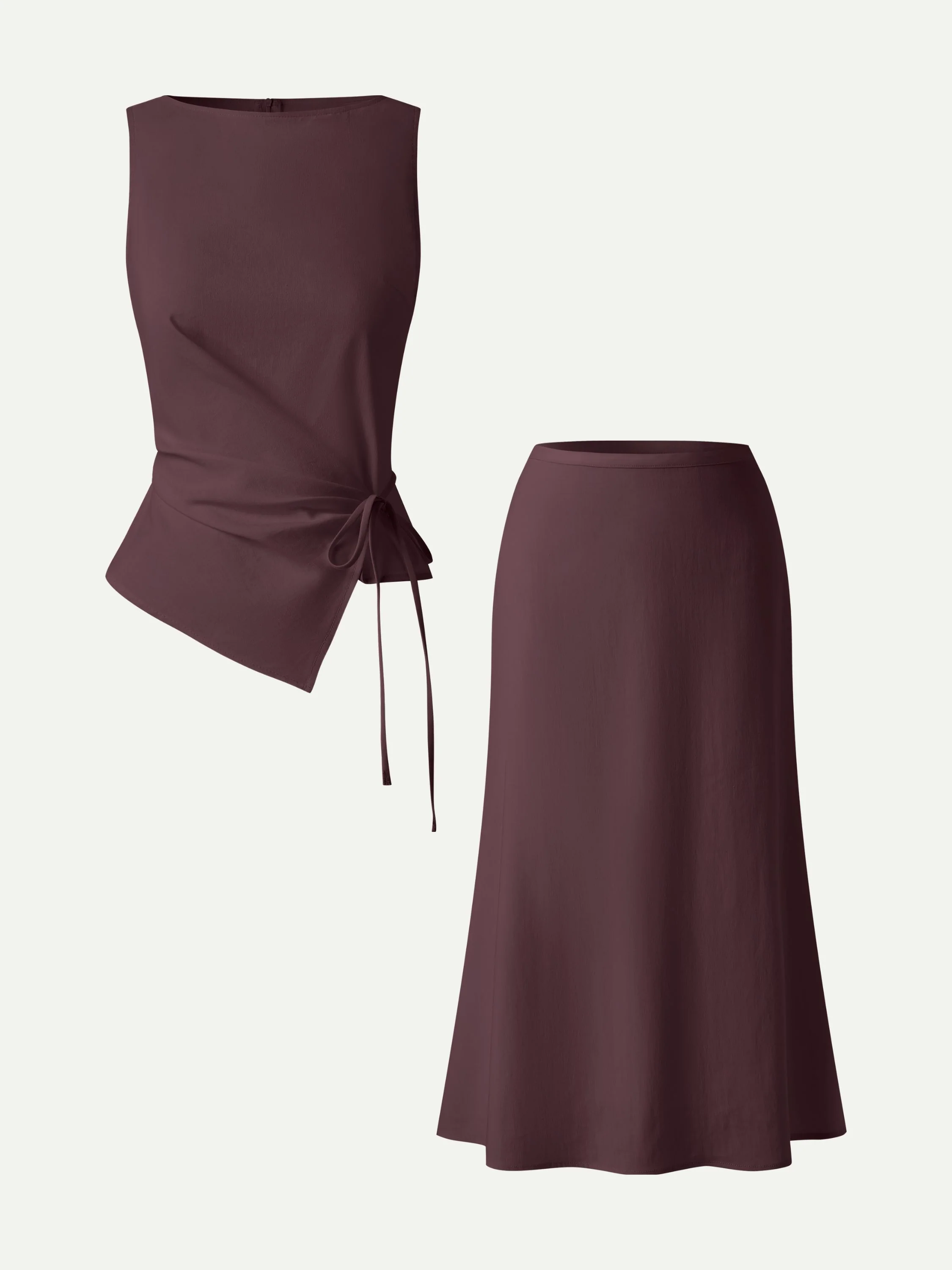 2Pcs Set Boatneck Waist-Defined Top & Maxi Flared Pull-On Skirt - Image 15