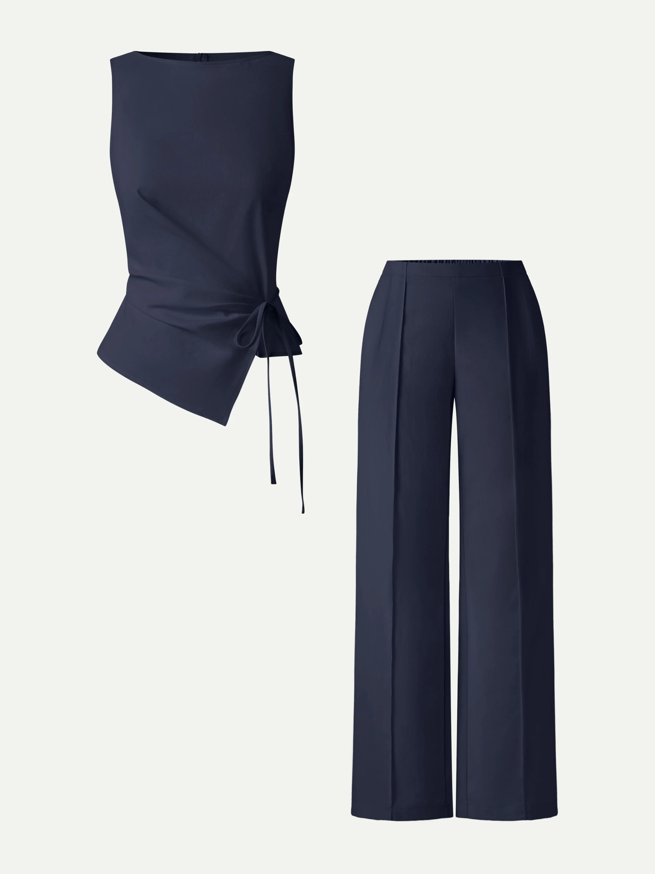 2Pcs Set Boatneck Waist-Defined Top & Pintuck Wide Leg Pant - Image 9