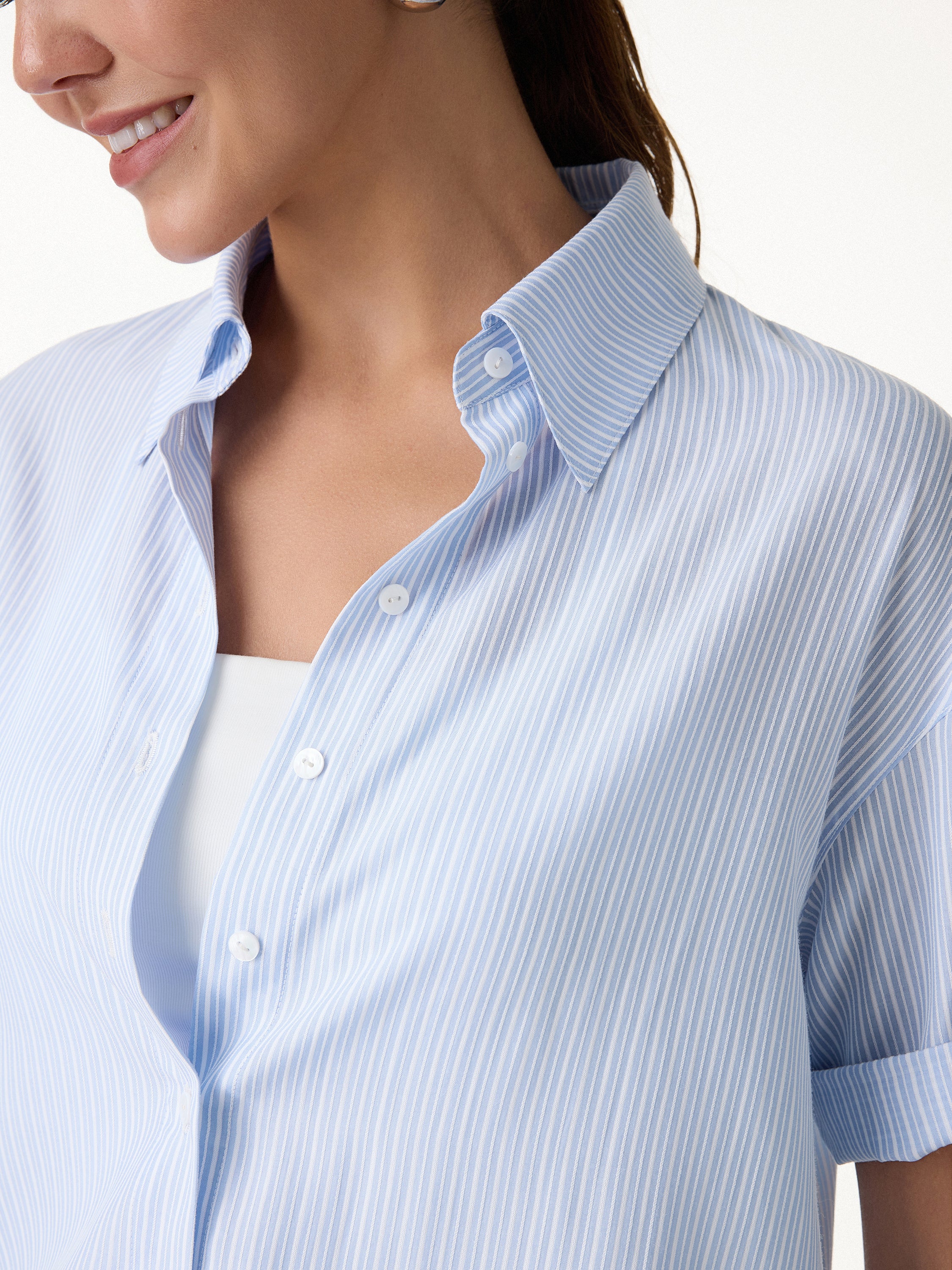 2Pcs Set Collared Sleeve Shirt & A-Line Shorts with Pockets - Image 5