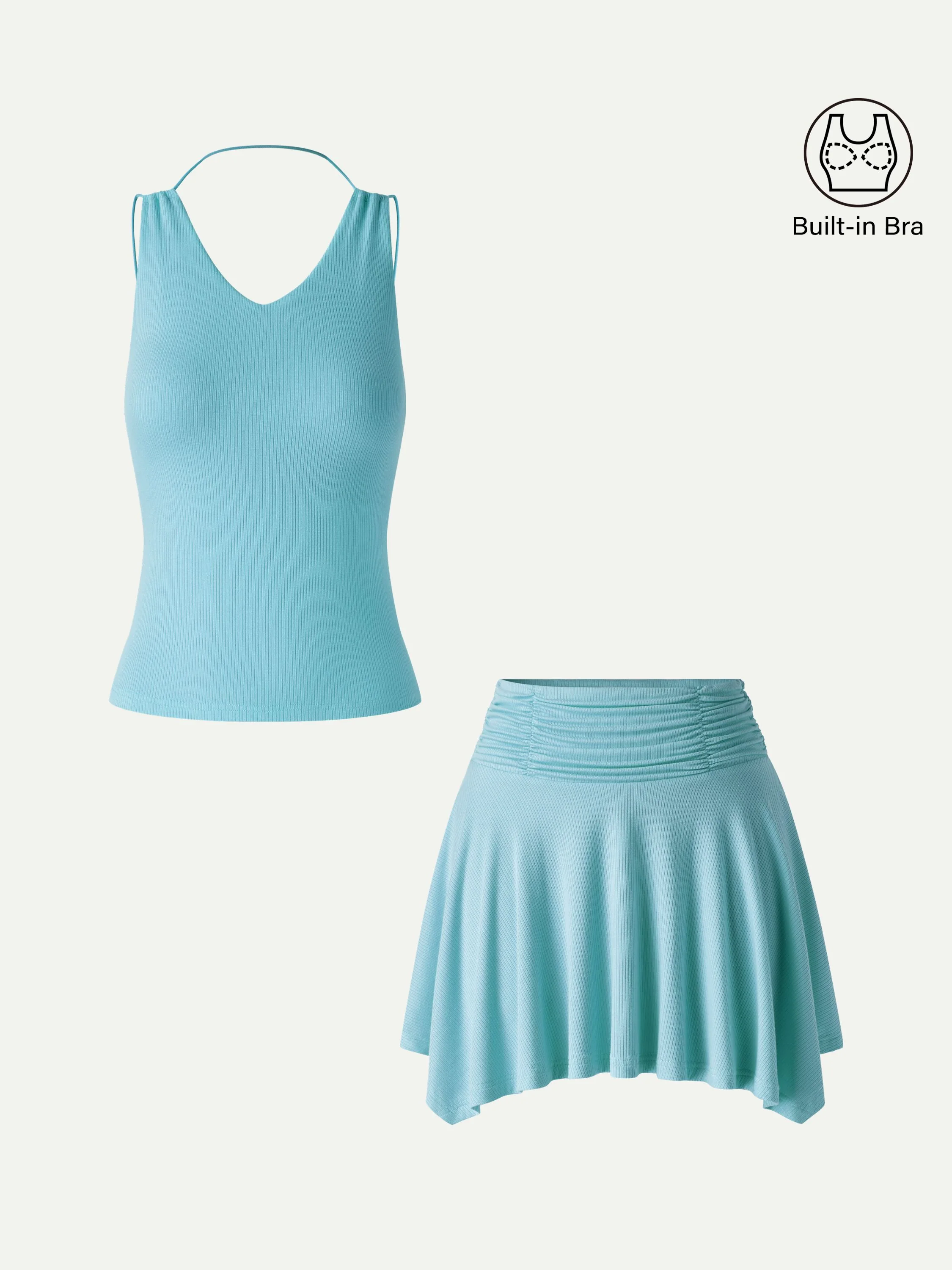 2Pcs Set CoolTouch Spaghetti Brami & Playful Mini SkIrt - Image 2