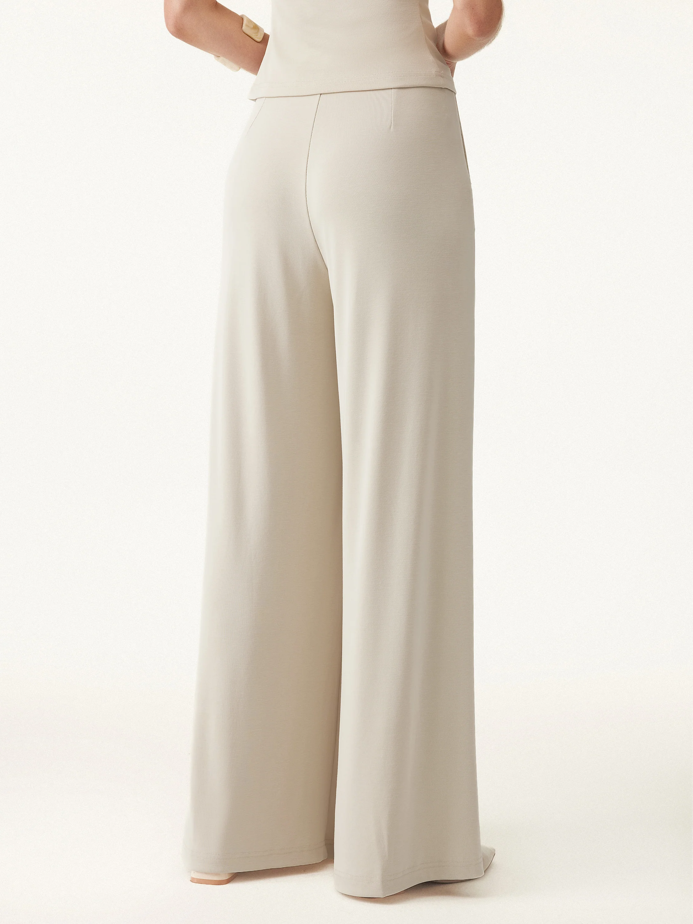2Pcs Set Cowl Neck Ruched Top & Wide Leg Palazzo Pant with Pockets - Image 6