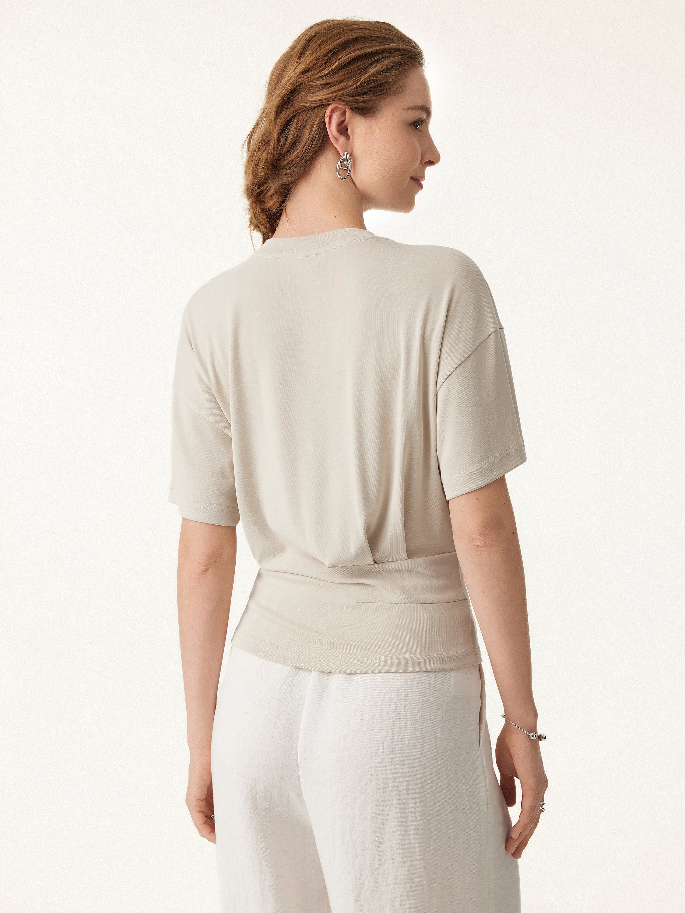 2Pcs Set Crewneck Tucked Tee & Mid Rise Tapered Pant with Pockets - Image 3