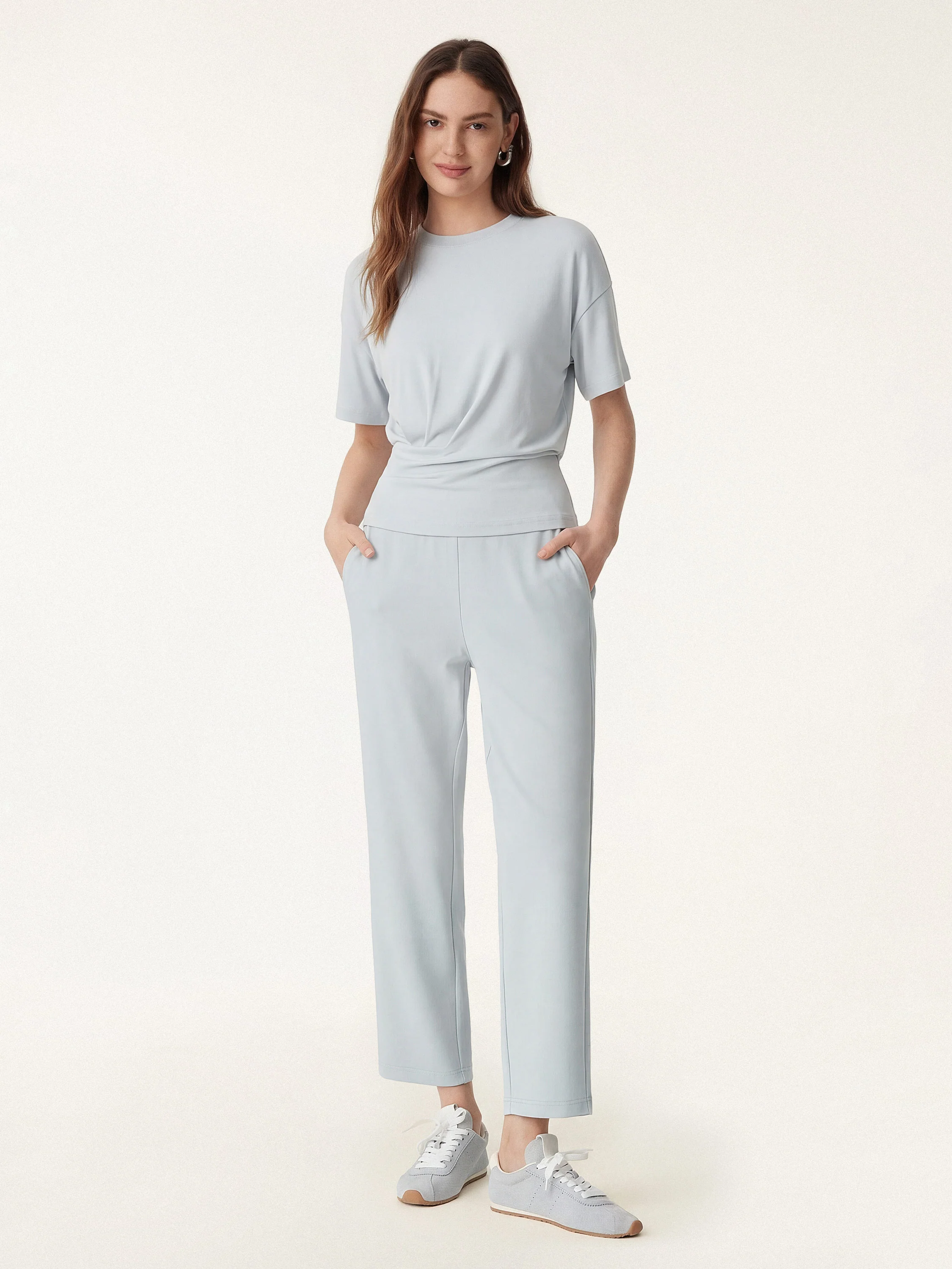 2Pcs Set Crewneck Tucked Tee & Mid Rise Tapered Pant with Pockets - Image 6