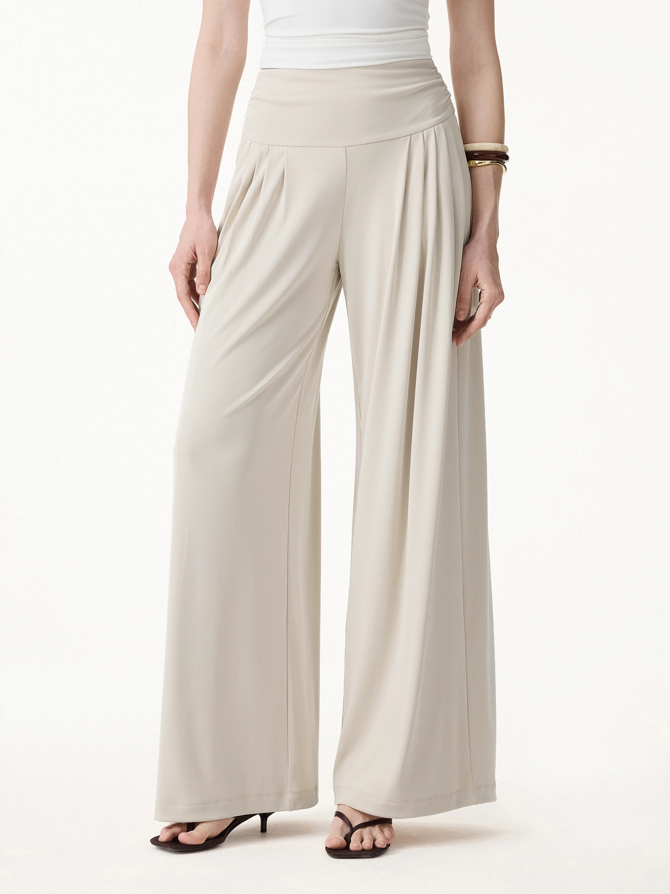 2Pcs Set Criss Cross Bra Top & Tucked Palazzo Pants with Pockets - Image 5