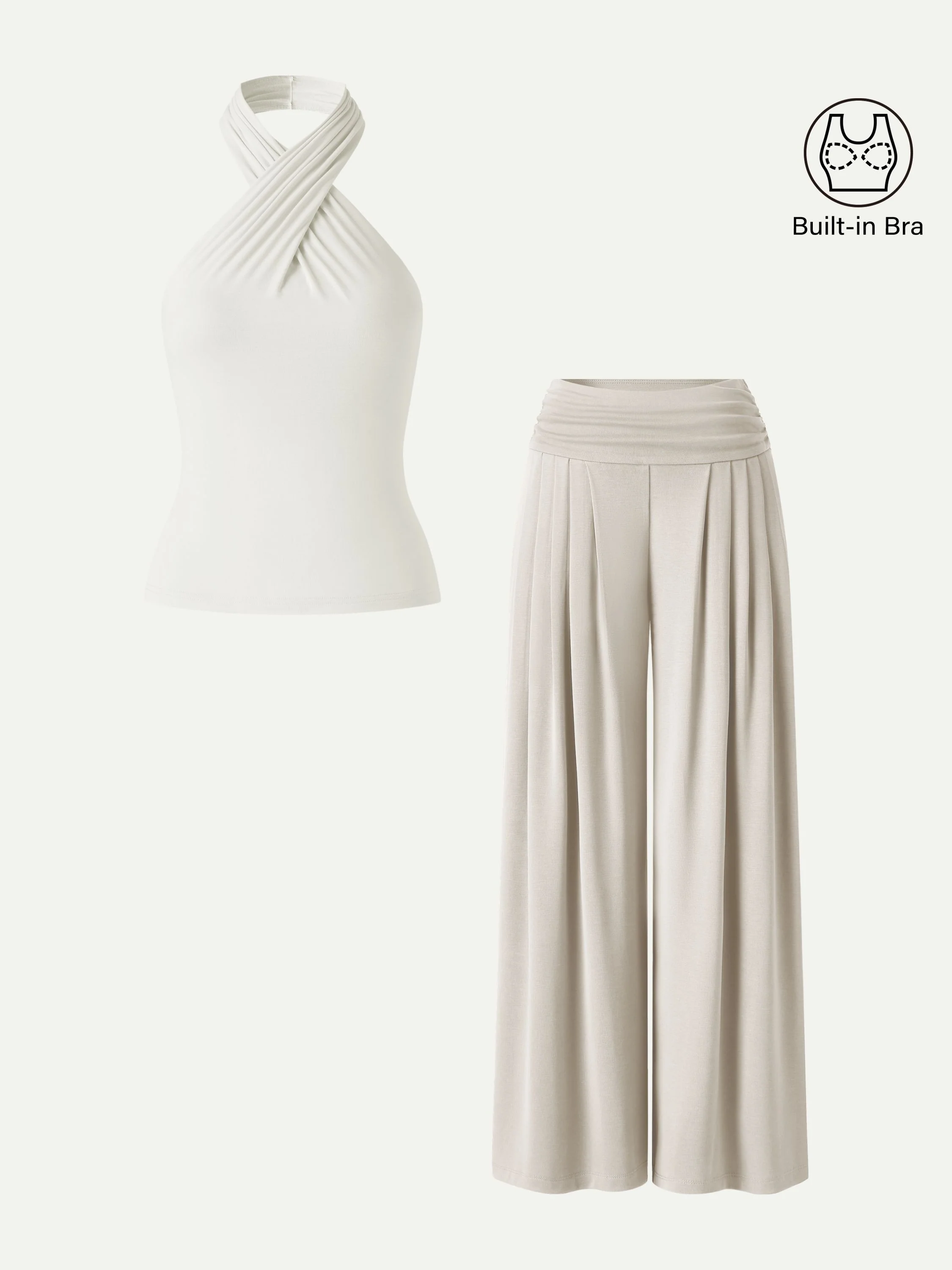 2Pcs Set Criss Cross Bra Top & Tucked Palazzo Pants with Pockets - Image 9