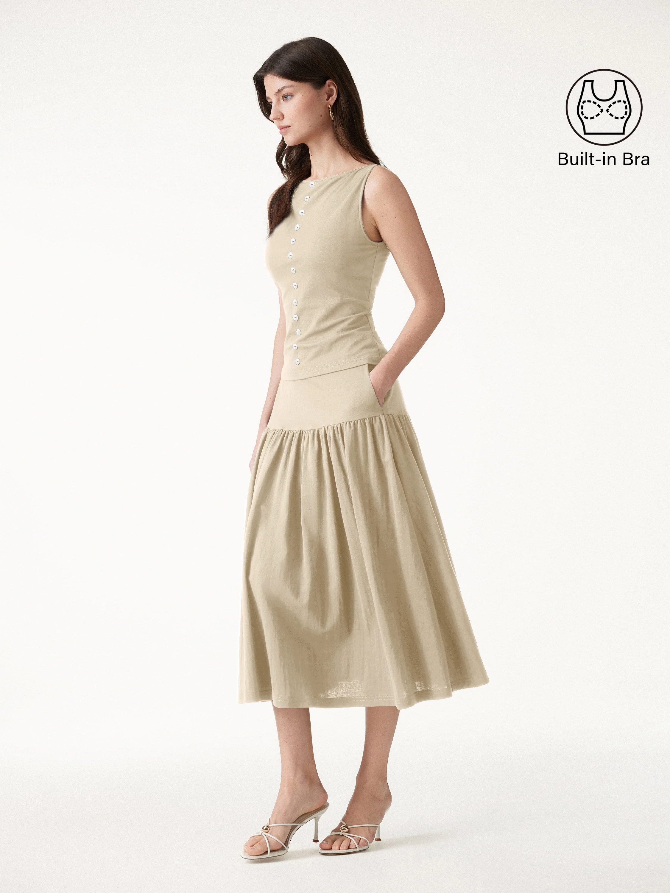 2Pcs Set Cropped Bra Top & Midi Skirt with Pockets - Image 10