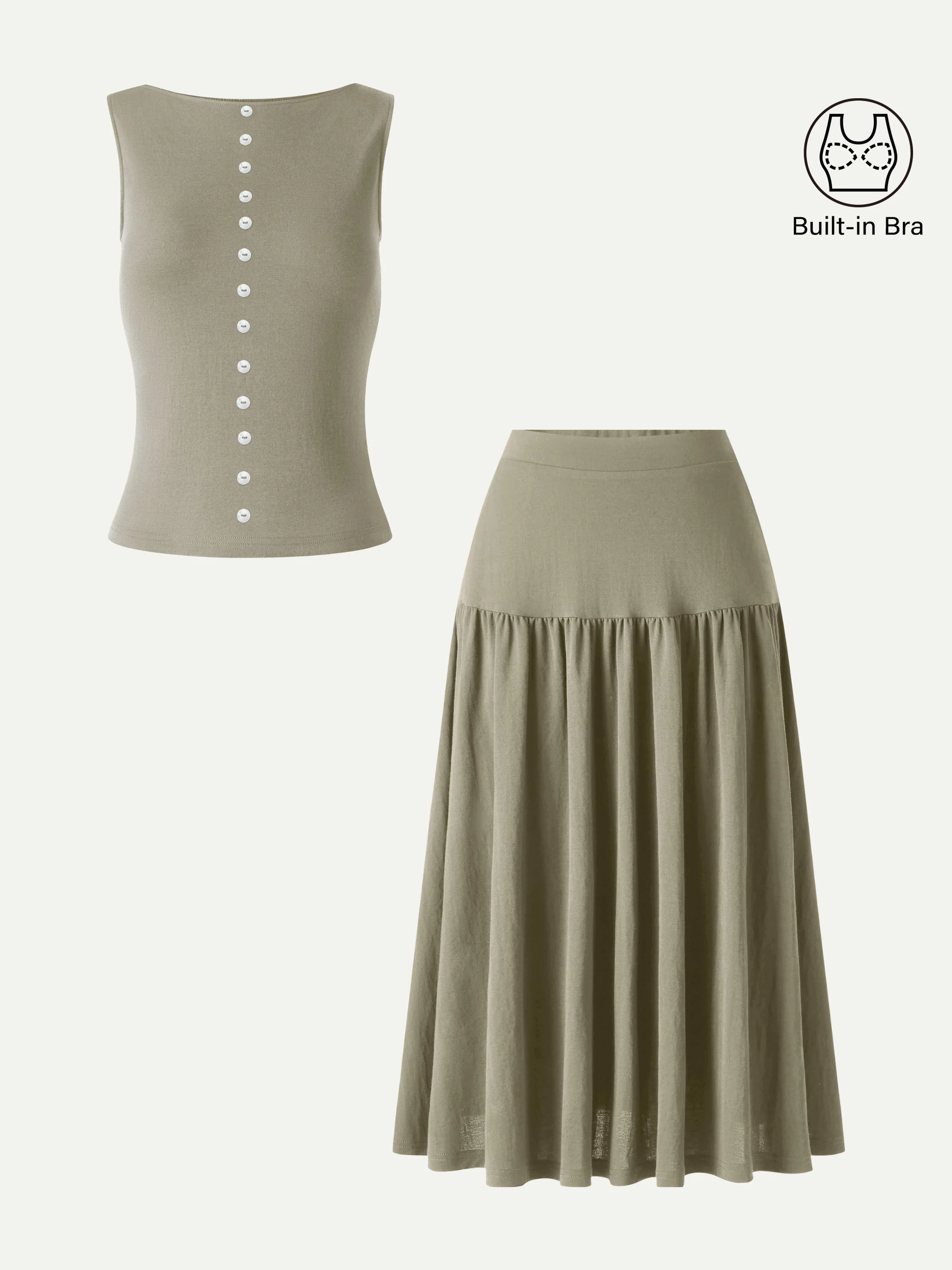 2Pcs Set Cropped Bra Top & Midi Skirt with Pockets - Image 13