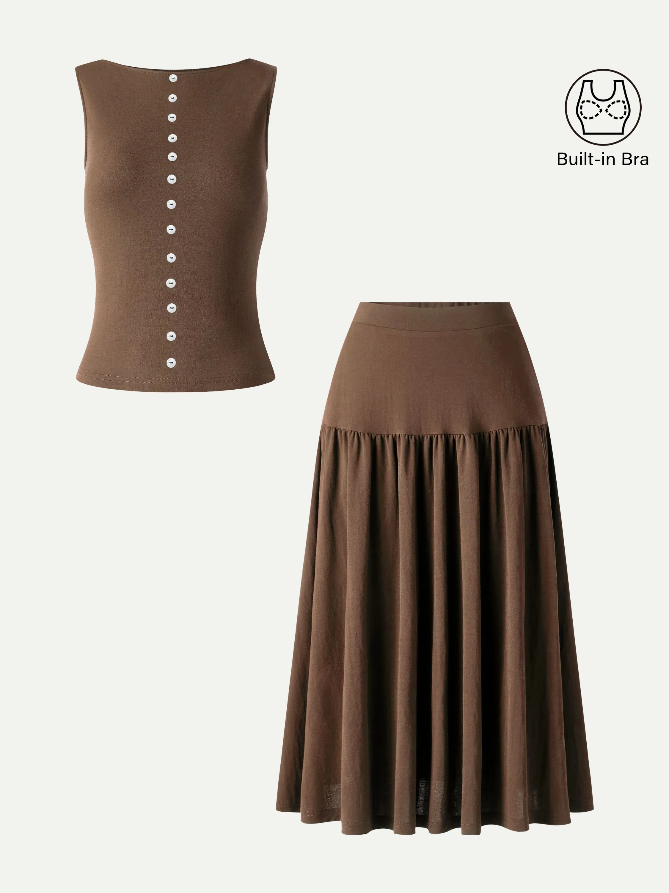 2Pcs Set Cropped Bra Top & Midi Skirt with Pockets - Image 15