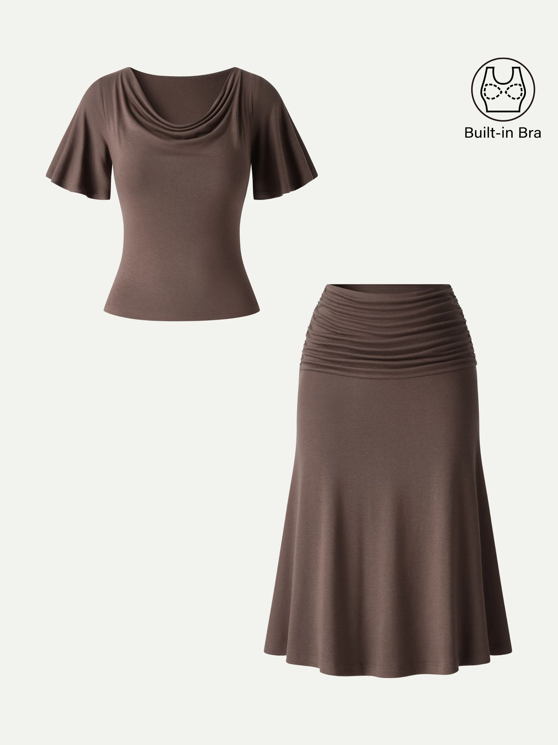 2Pcs Set Flutter Sleeve Bra Top & Midi Mermaid Skirt - Image 2