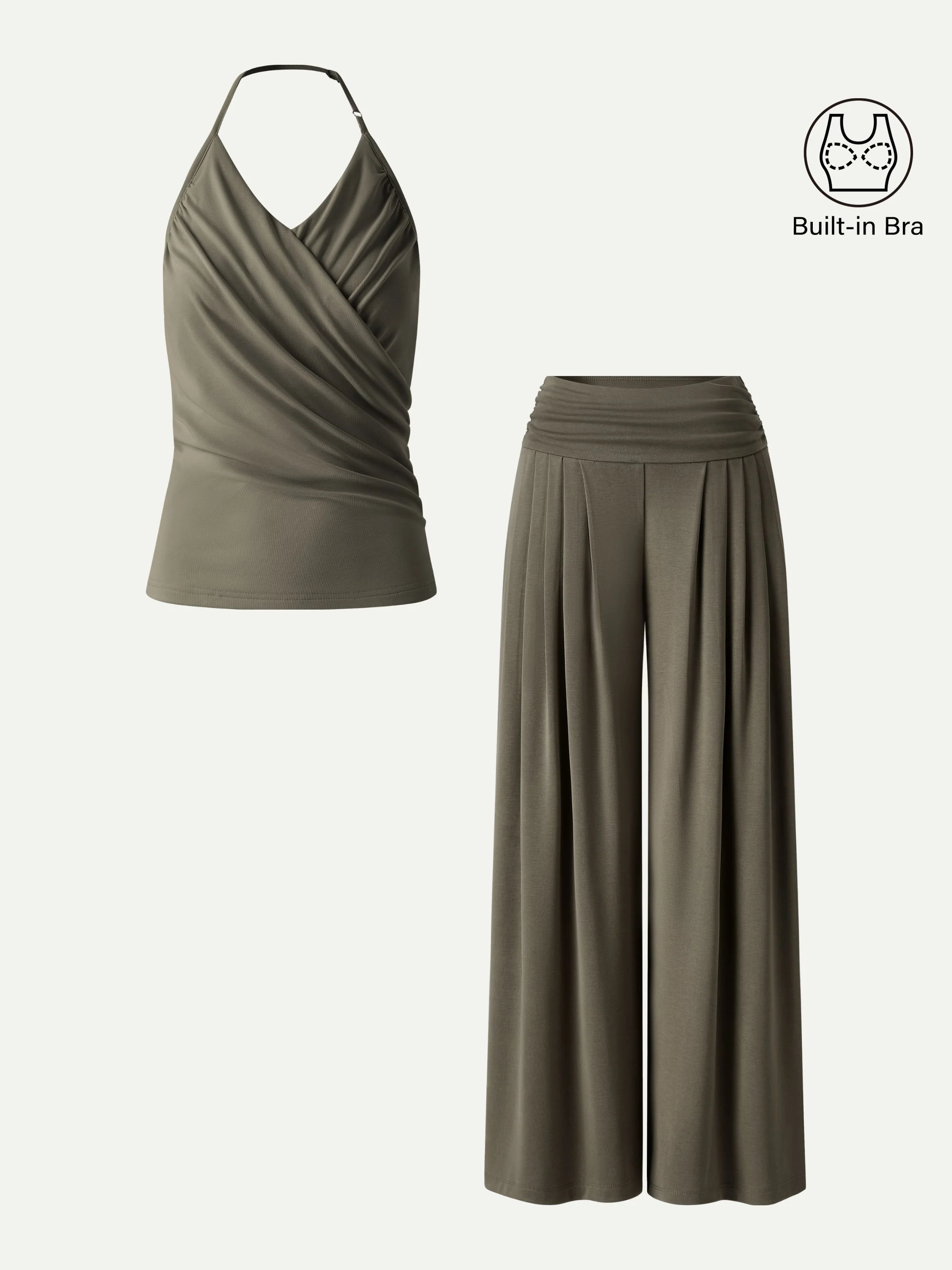 2Pcs Set Halter Neck Surplice Bra Top & Tucked Palazzo Pant with Pockets - Image 10