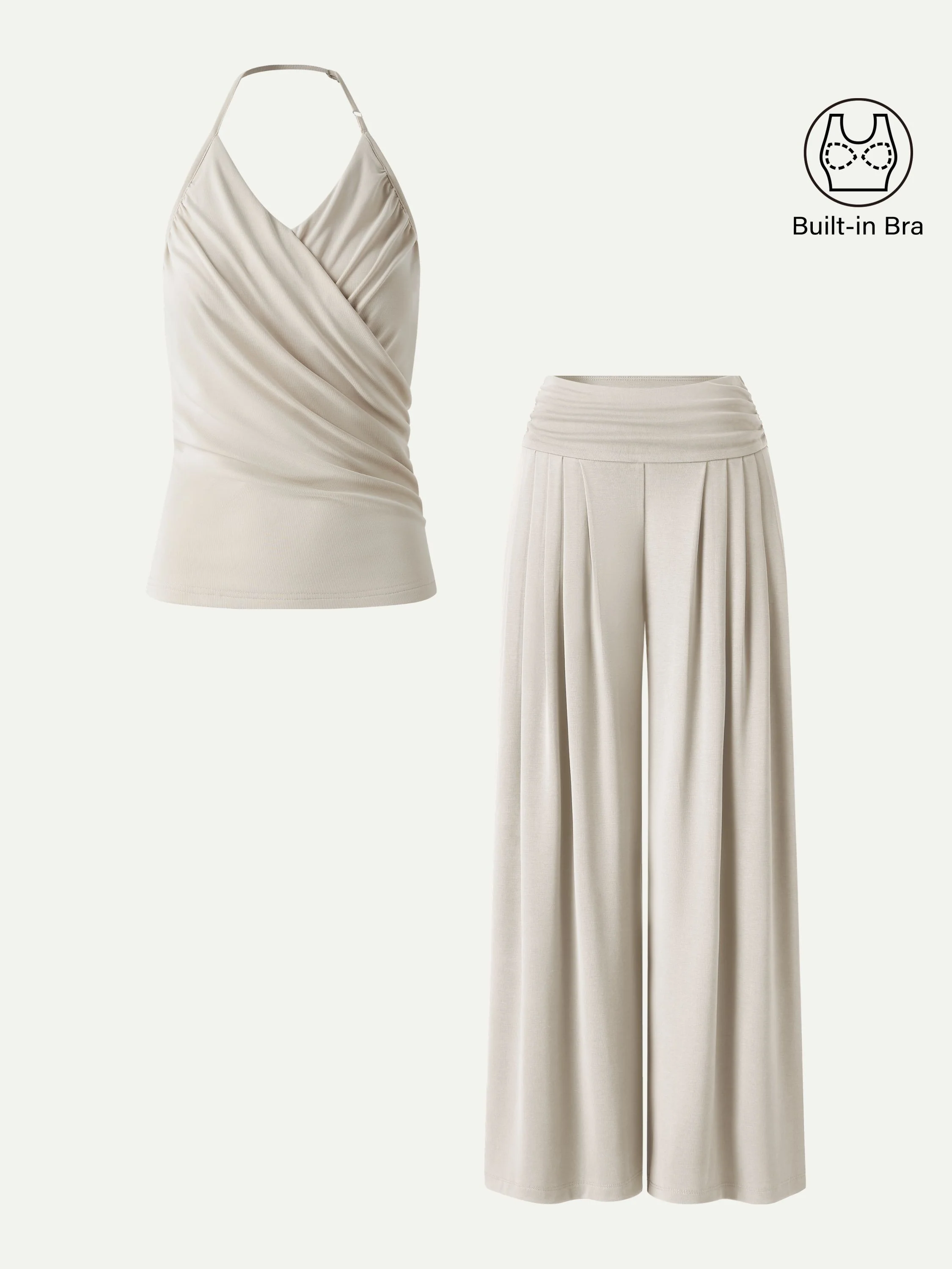 2Pcs Set Halter Neck Surplice Bra Top & Tucked Palazzo Pant with Pockets - Image 4