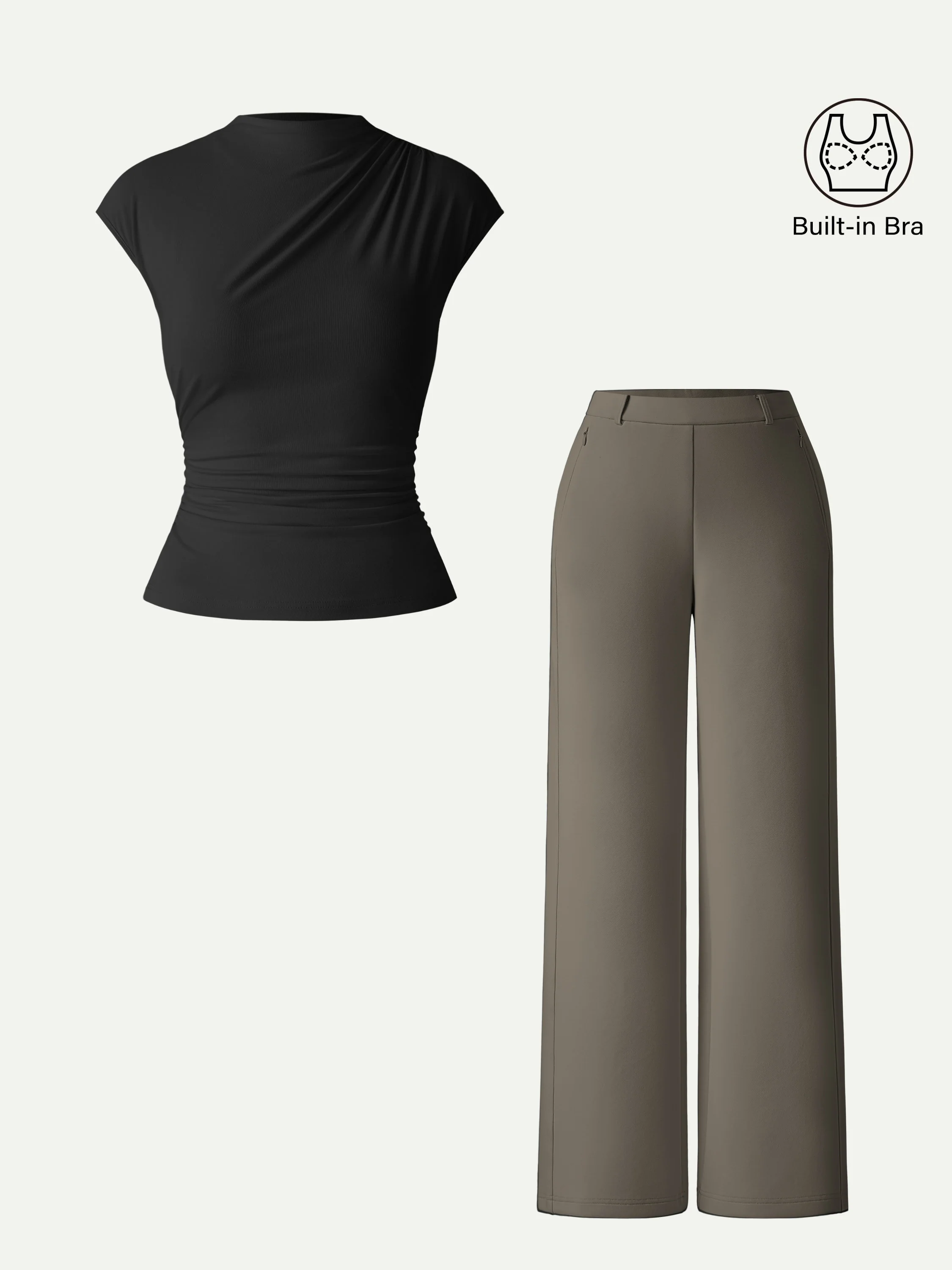 2Pcs Set Mockneck Cropped Bra Top & Slimming High Rise Wide Leg Pant - Image 10