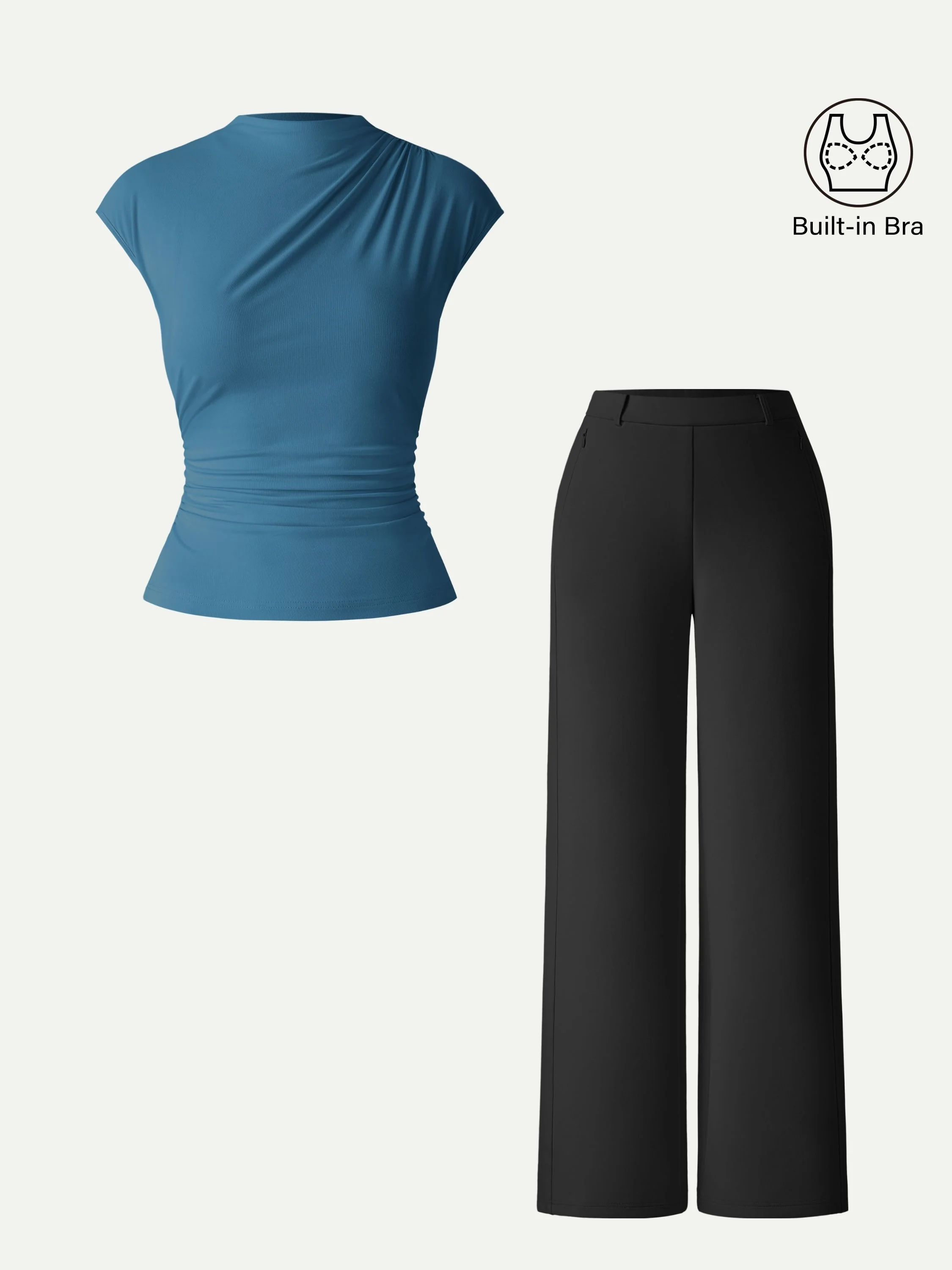 2Pcs Set Mockneck Cropped Bra Top & Slimming High Rise Wide Leg Pant - Image 9