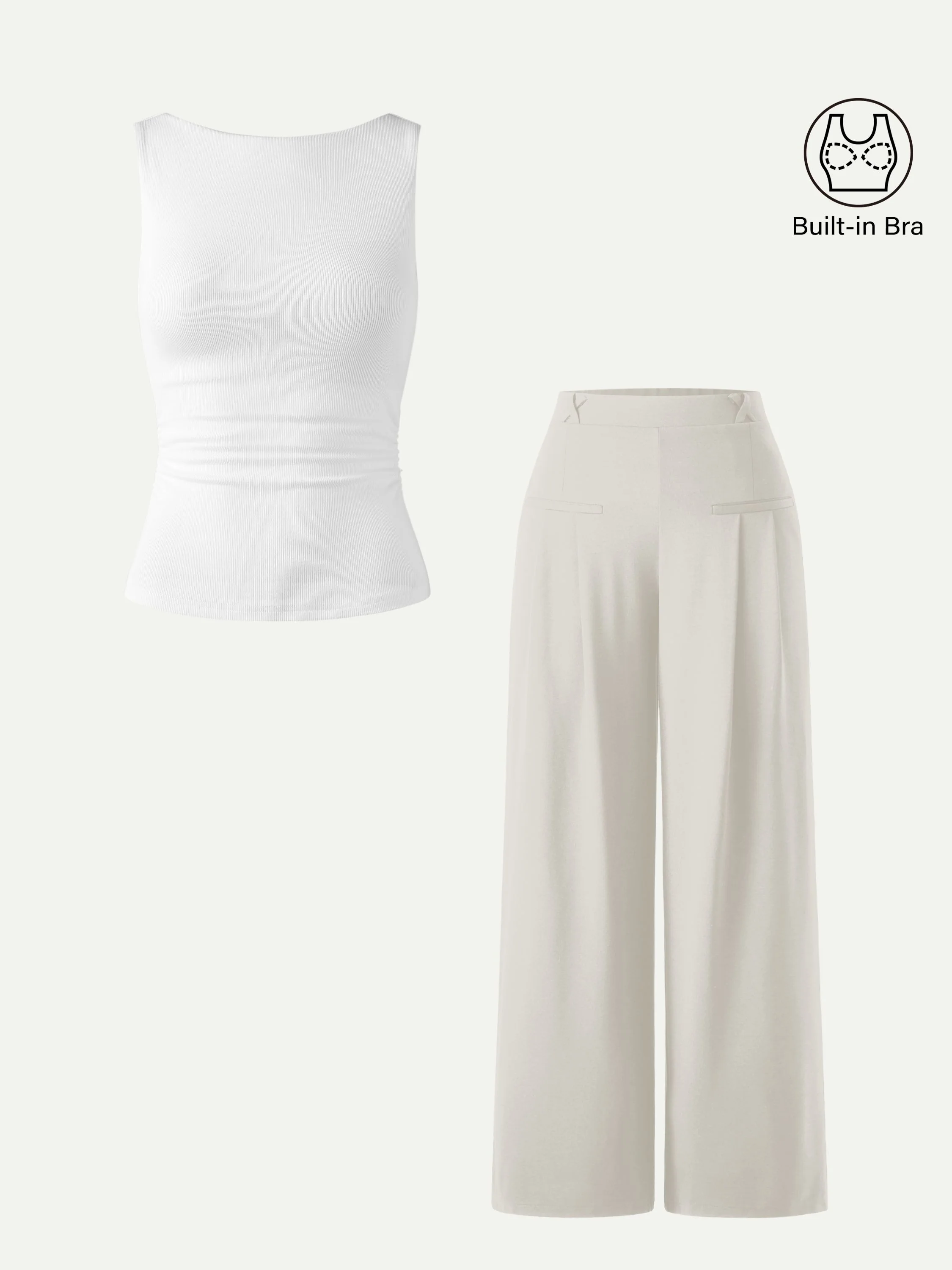 2Pcs Set Open Back Bra Tank & Mid Rise Wide Leg Trouser with Pockets - Image 10