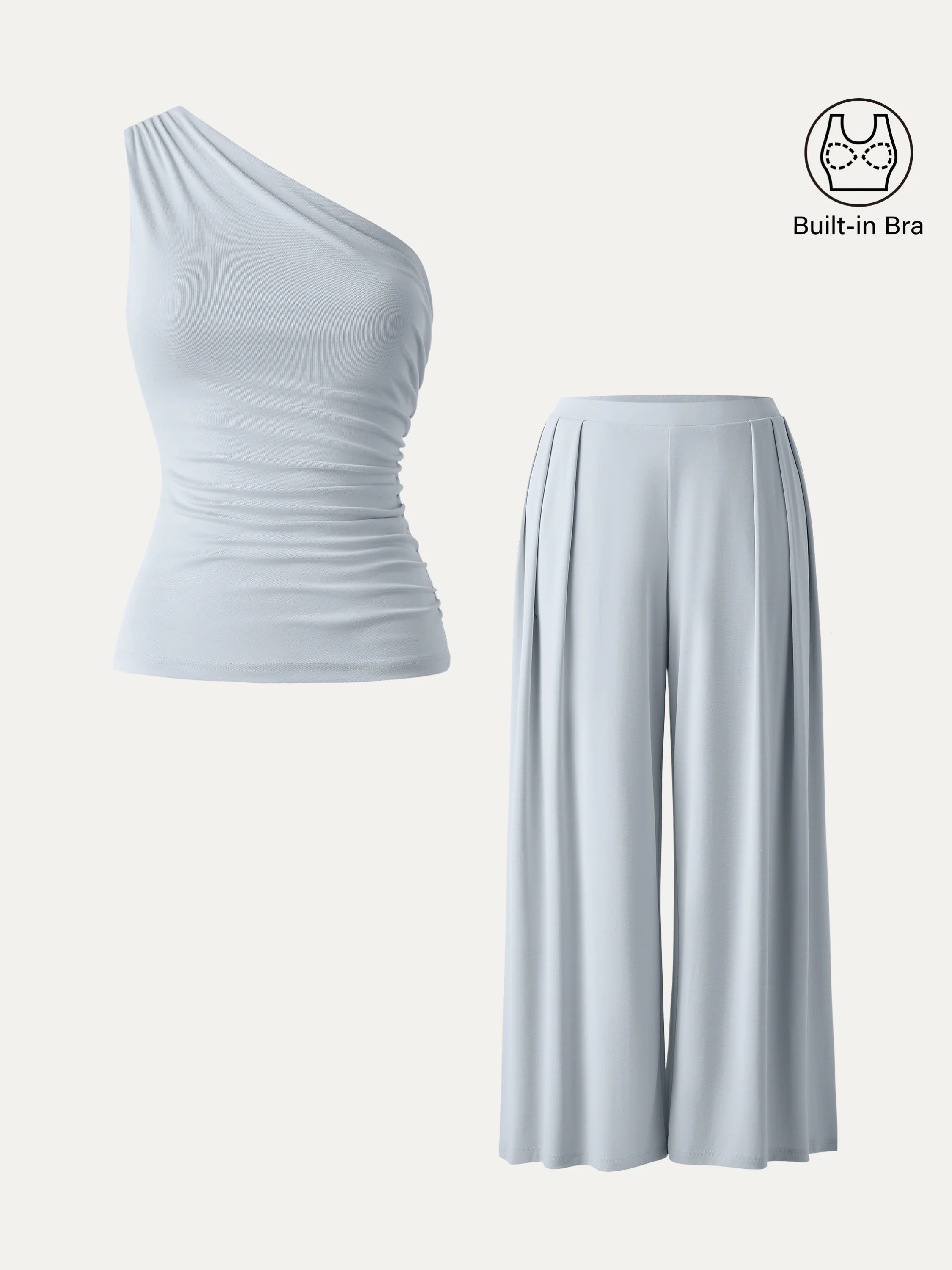 2Pcs Set Petite Wide Leg Palazzo Pant with Pockets & Ruched Bra Tank - Image 8