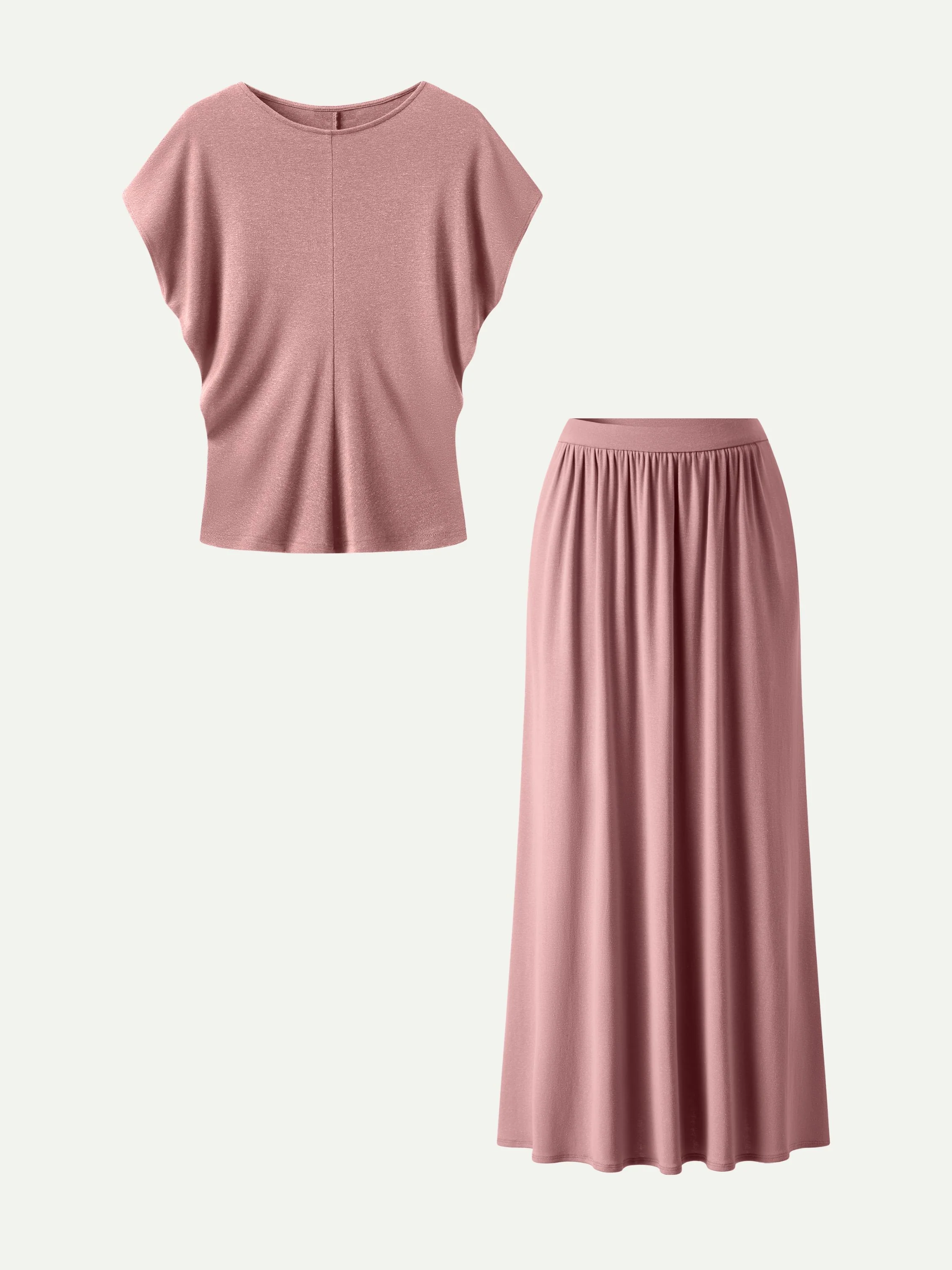 2Pcs Set Round Neck Top & A-Line Maxi Skirt with Pockets - Image 12