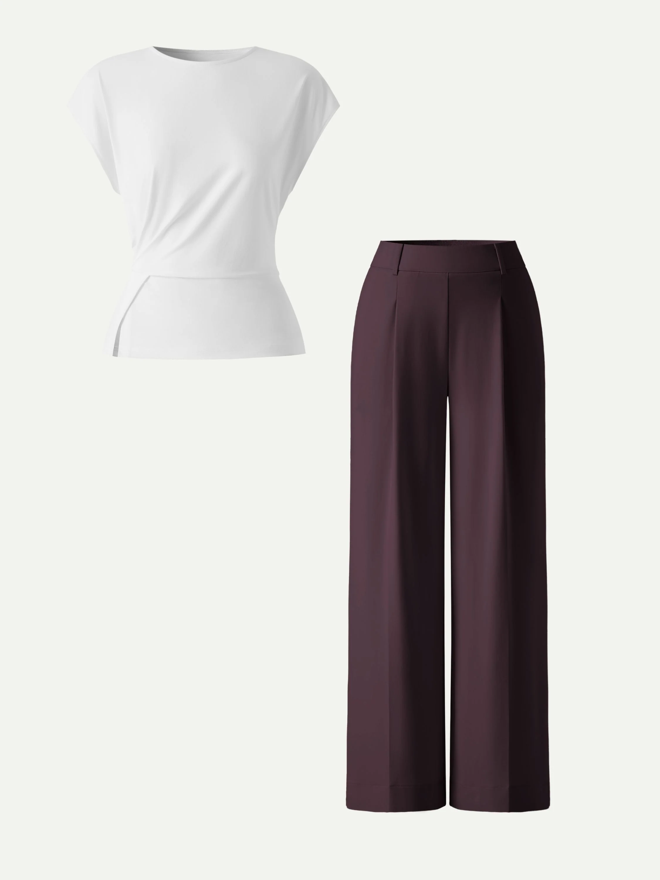 2Pcs Set Round Neck Tucked Top & Wide Leg The Success Pants - Image 9