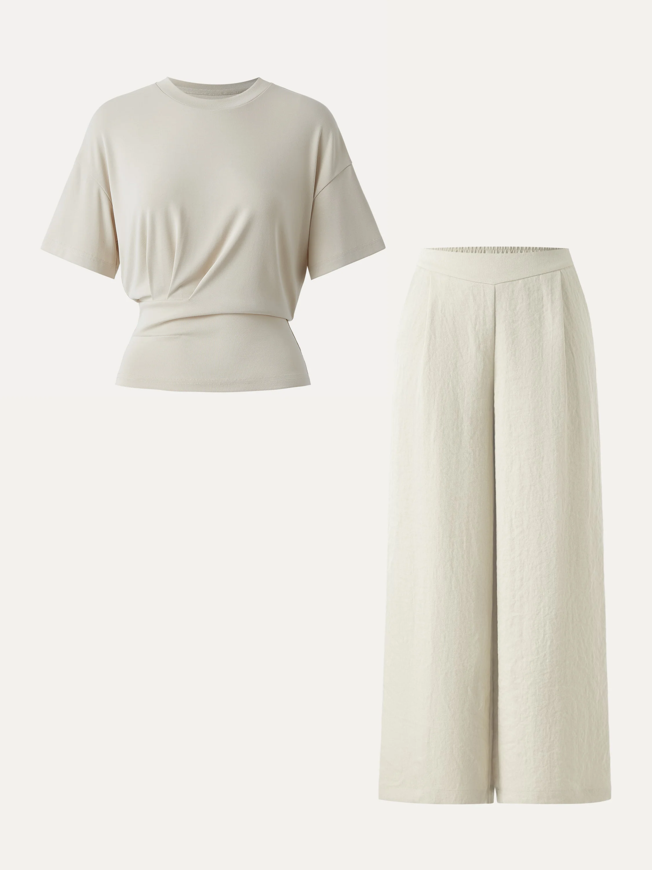 2Pcs Set Crewneck Tee & Mid Rise Wide Leg Pant with Pockets - Image 6