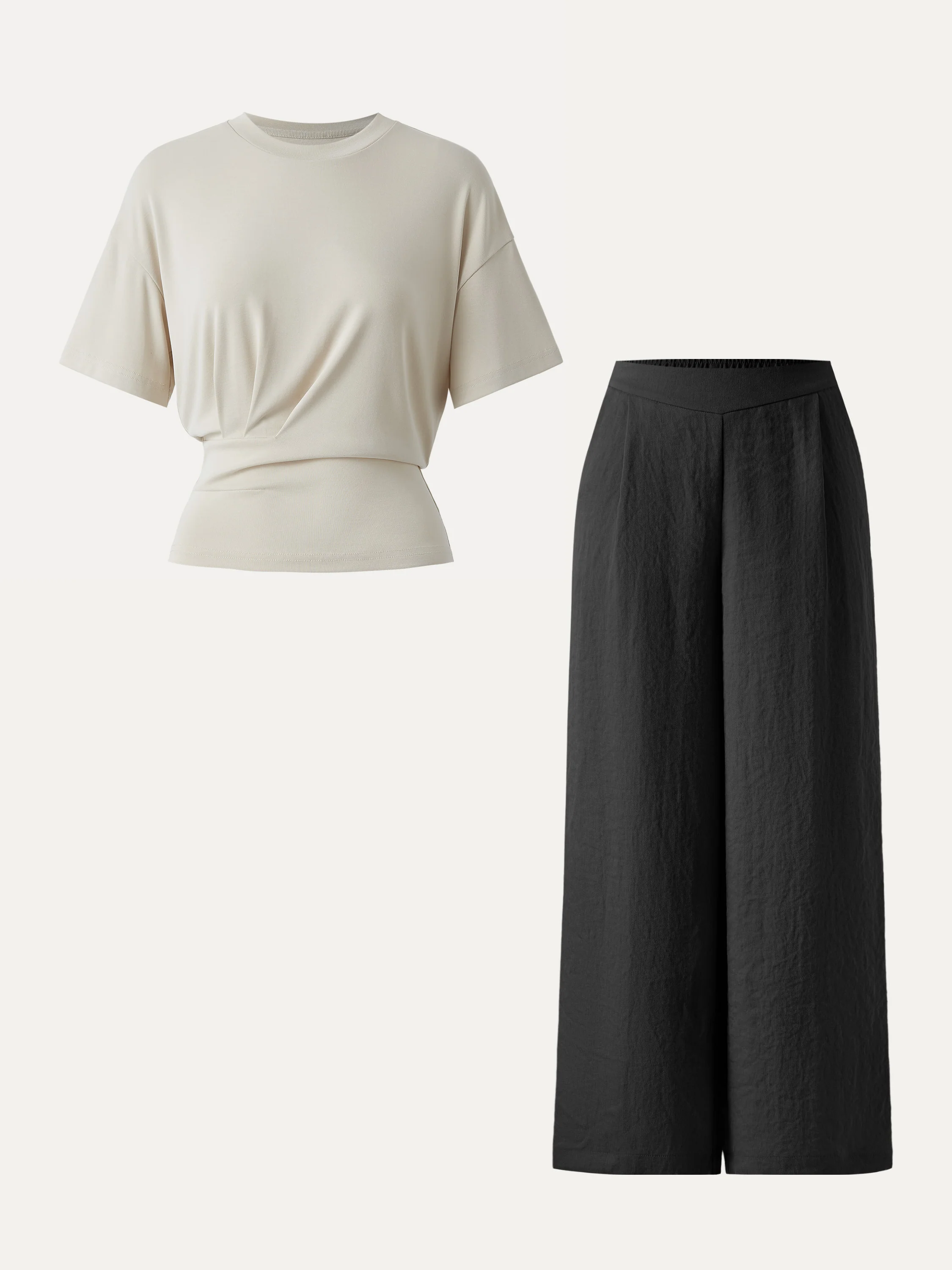2Pcs Set Crewneck Tee & Mid Rise Wide Leg Pant with Pockets - Image 8