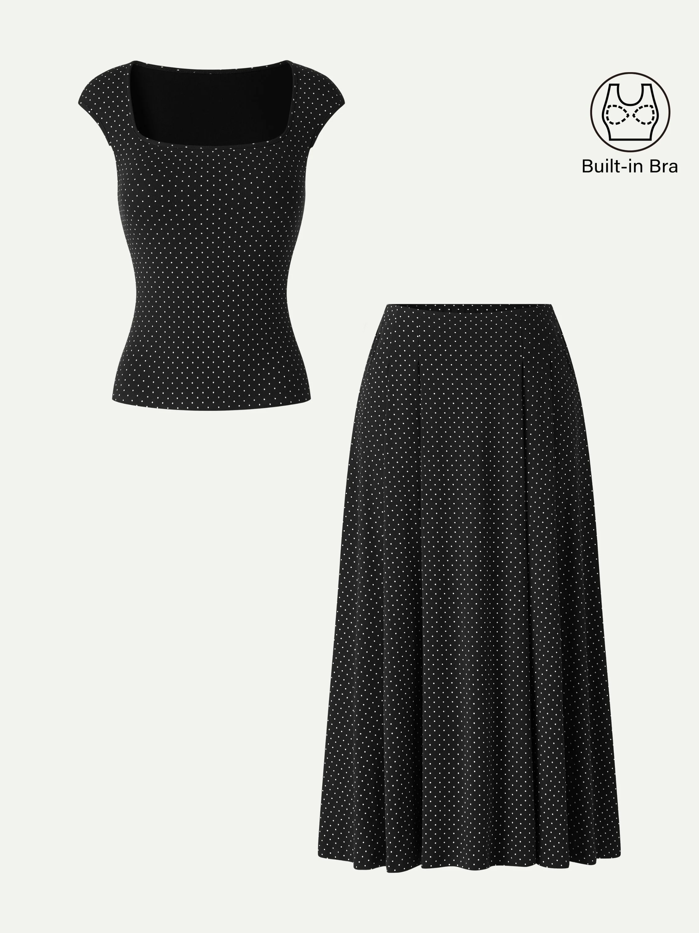 2Pcs Set Square Neck Bra Top & Midi Skirt with Pockets - Image 11
