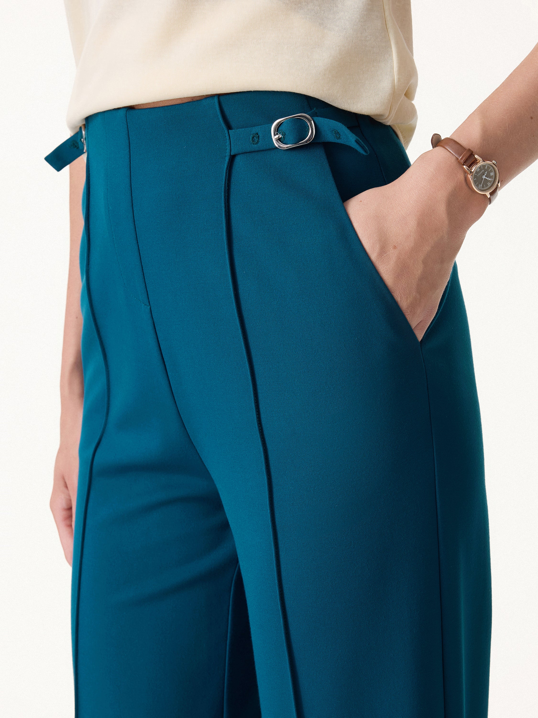 2Pcs Set Square Neck Waistcoat with Pockets & Wide Leg Ankled Pant - Image 7