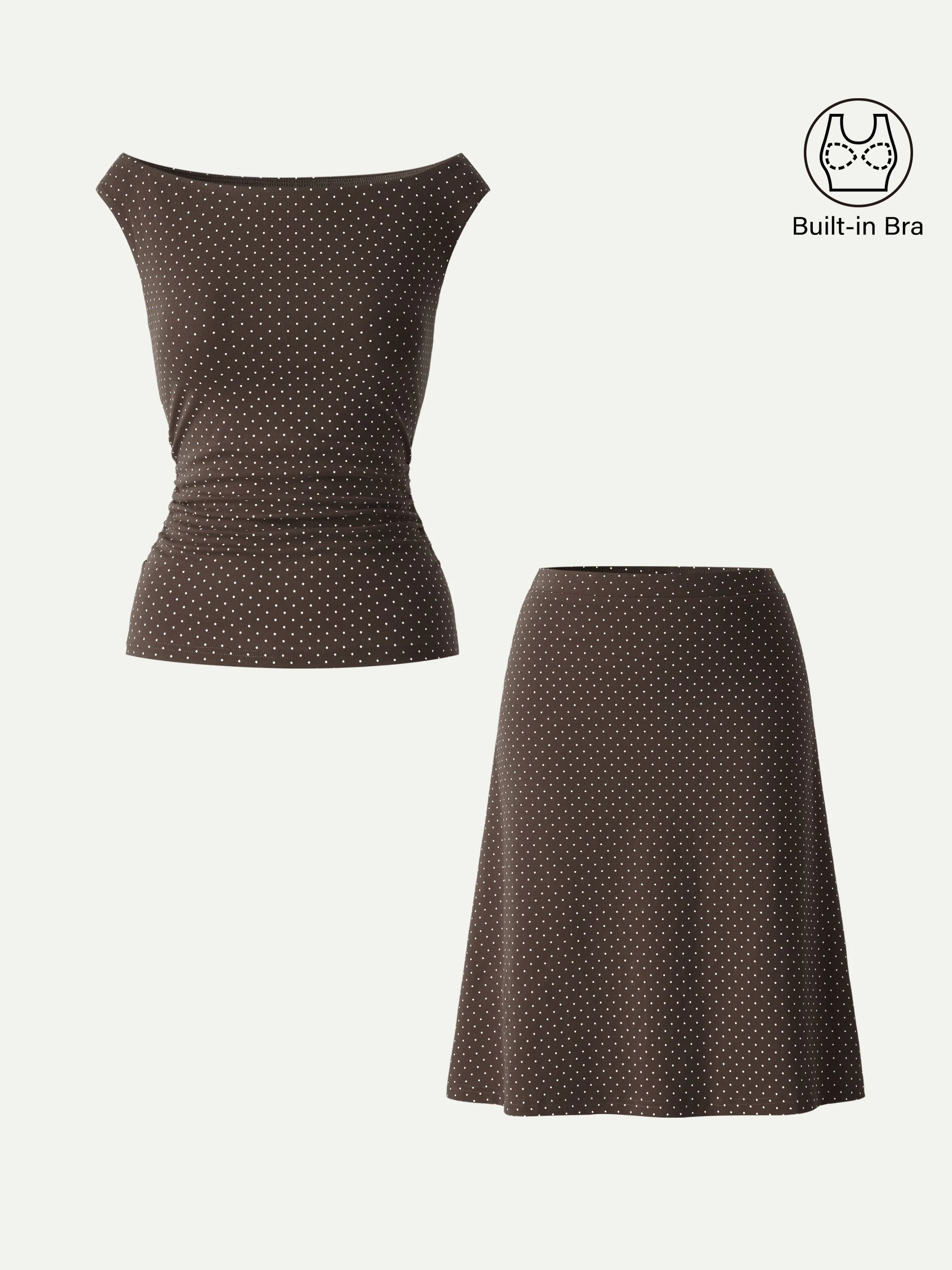 2Pcs Set Polka Dot Boatneck Bra Top & A-Line Flare Skirt Limited Edition - Image 10