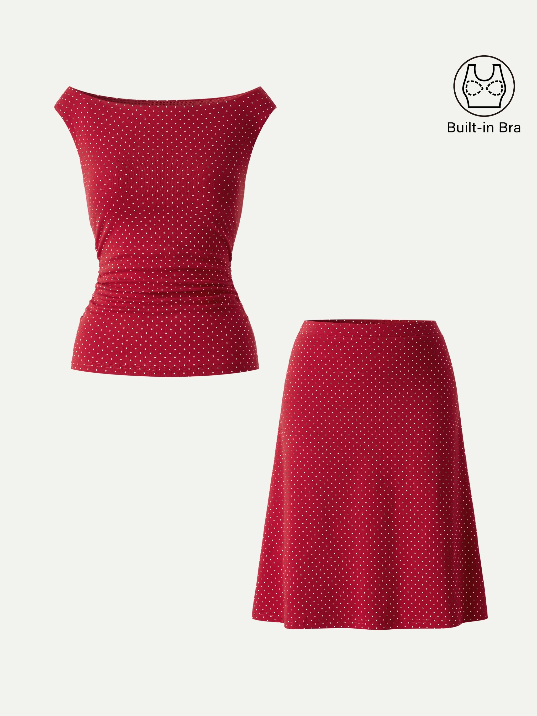 2Pcs Set Polka Dot Boatneck Bra Top & A-Line Flare Skirt Limited Edition - Image 2