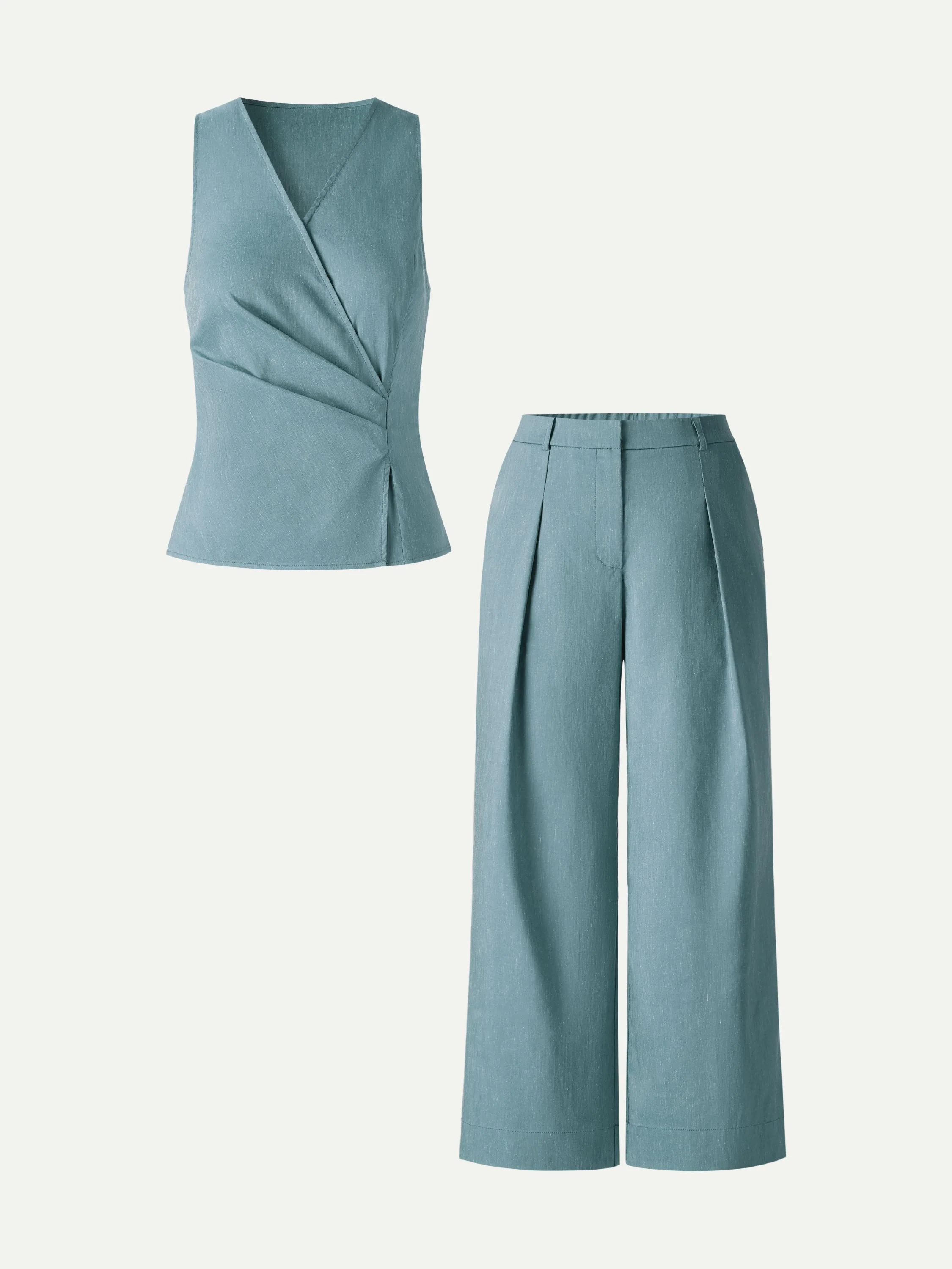 2Pcs Set Top with Side Twist & Cropped Wide Leg Pants - Image 8