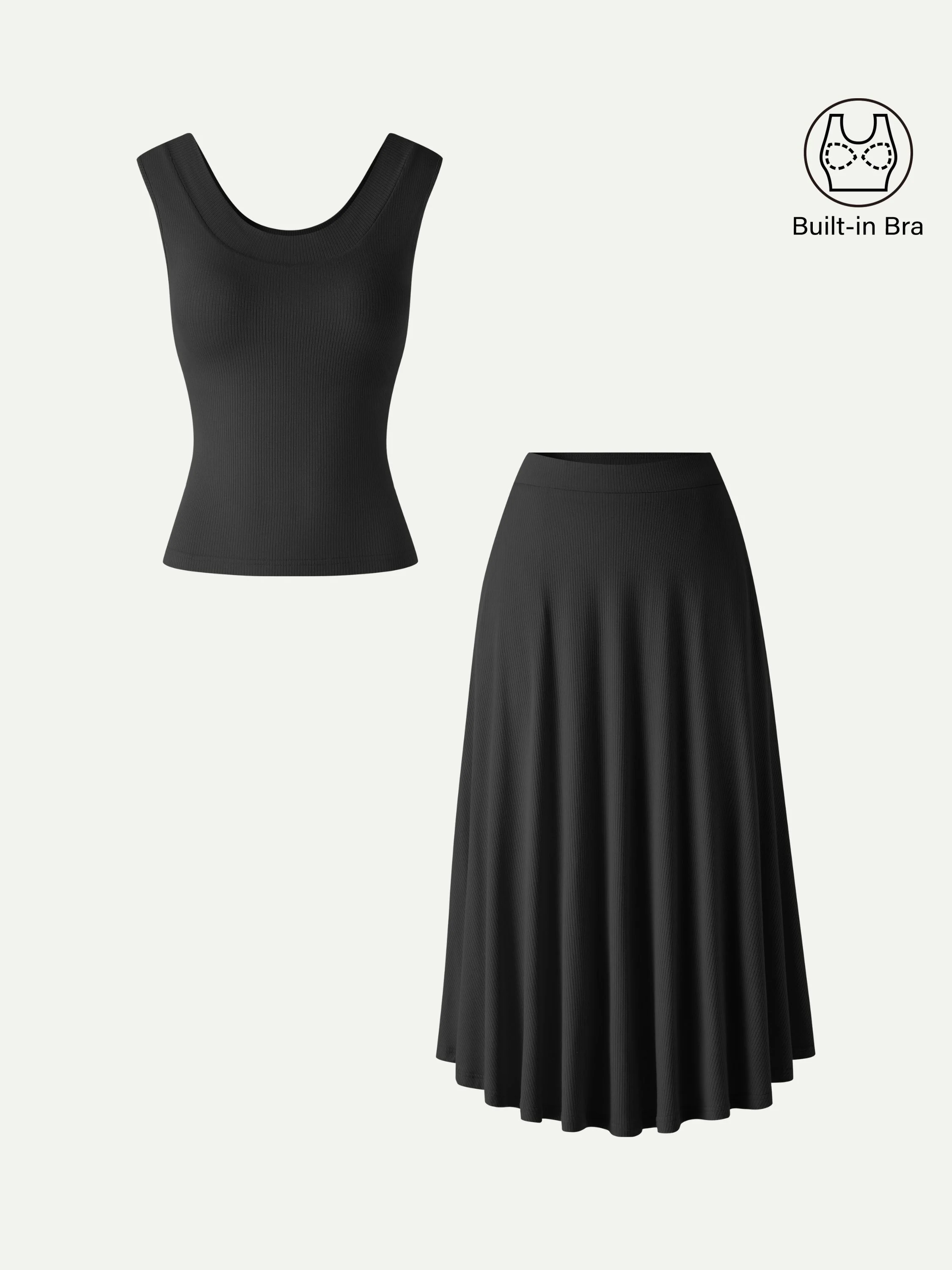 2Pcs Set U-Neck Bra Tank & Midi Skirt with Pockets - Image 13