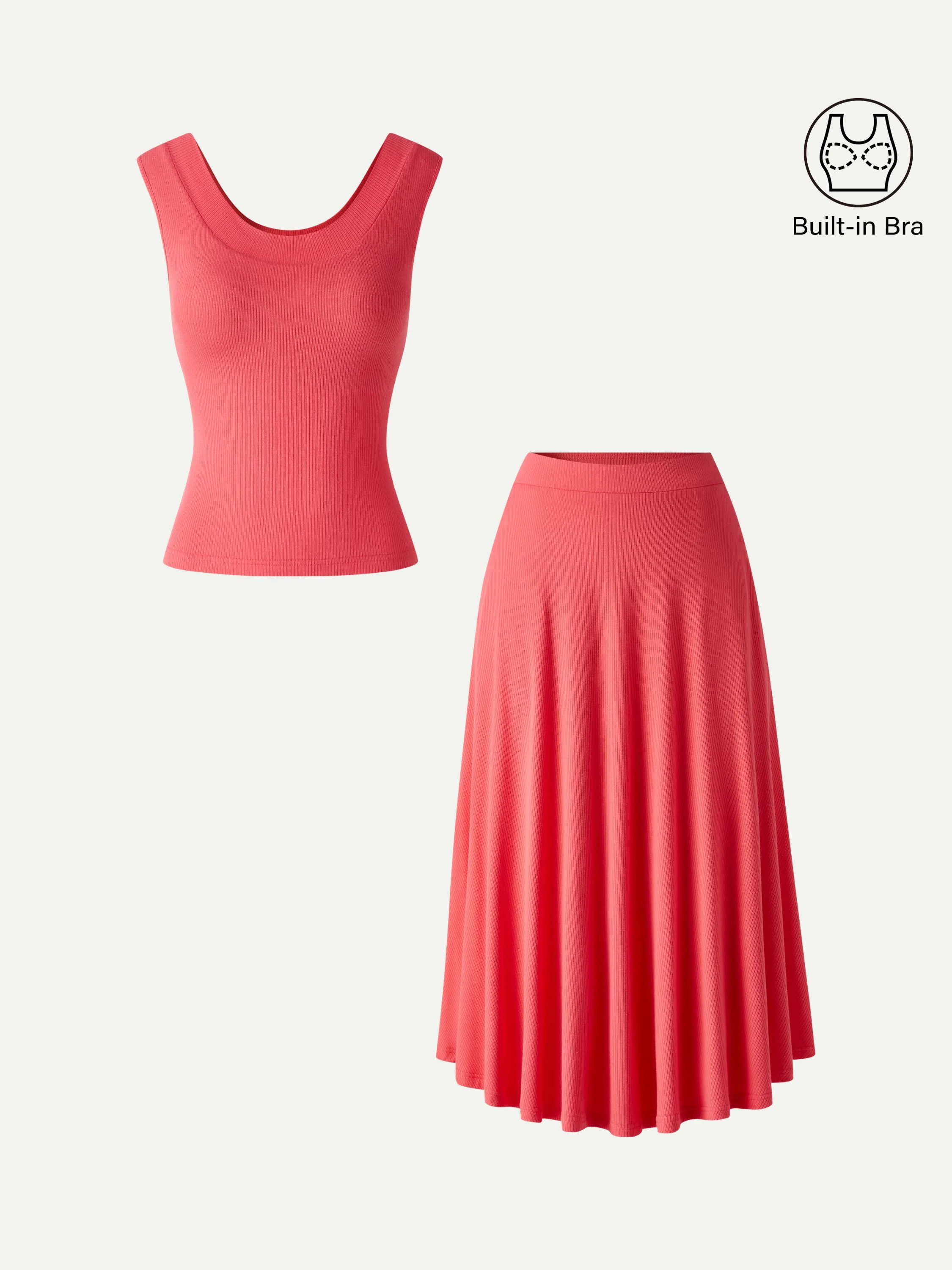 2Pcs Set U-Neck Bra Tank & Midi Skirt with Pockets - Image 2