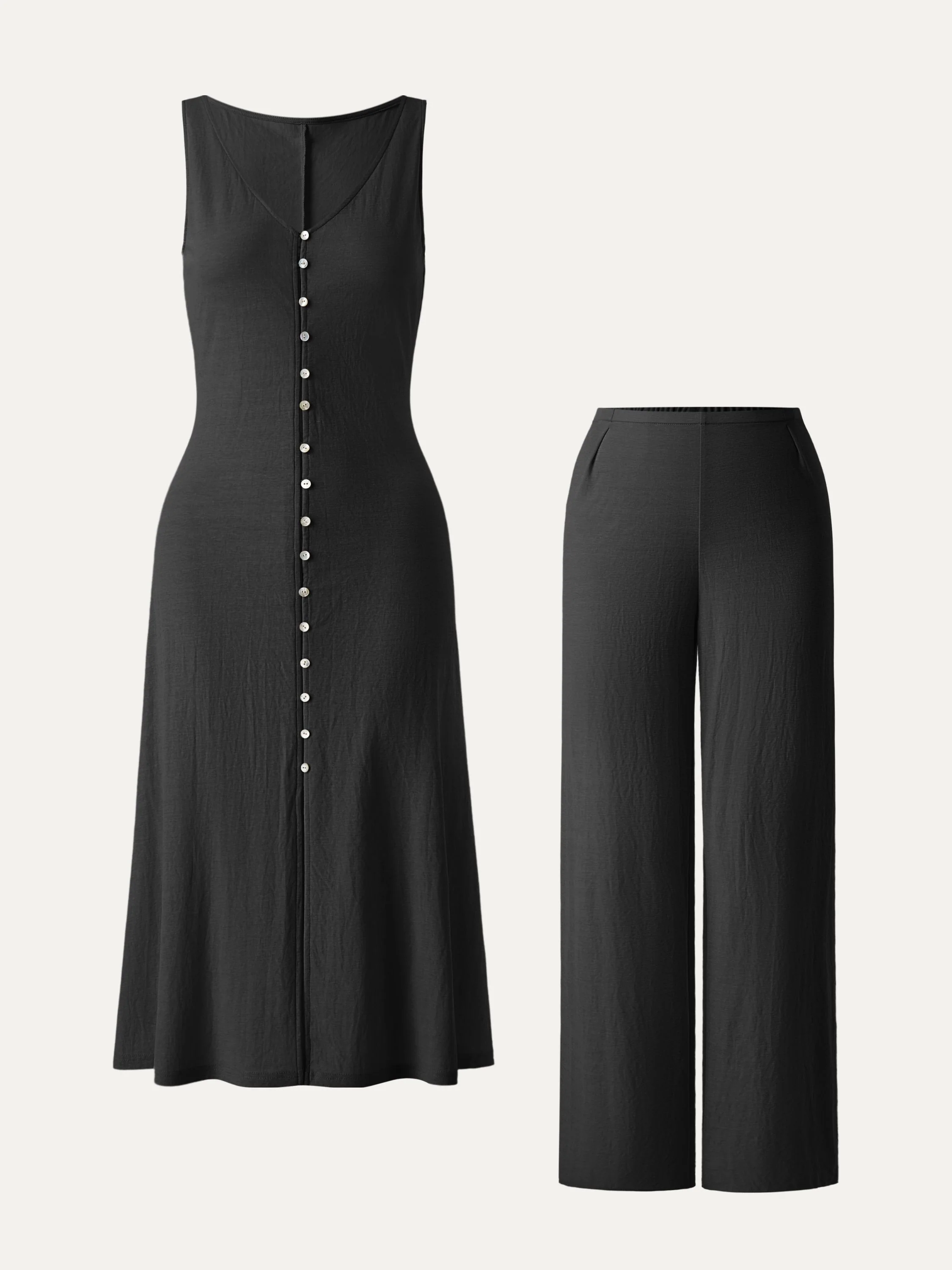 2Pcs Set V-neck Button Front Midi Vest Dress & Mid Rise Straight Leg Pant - Image 13