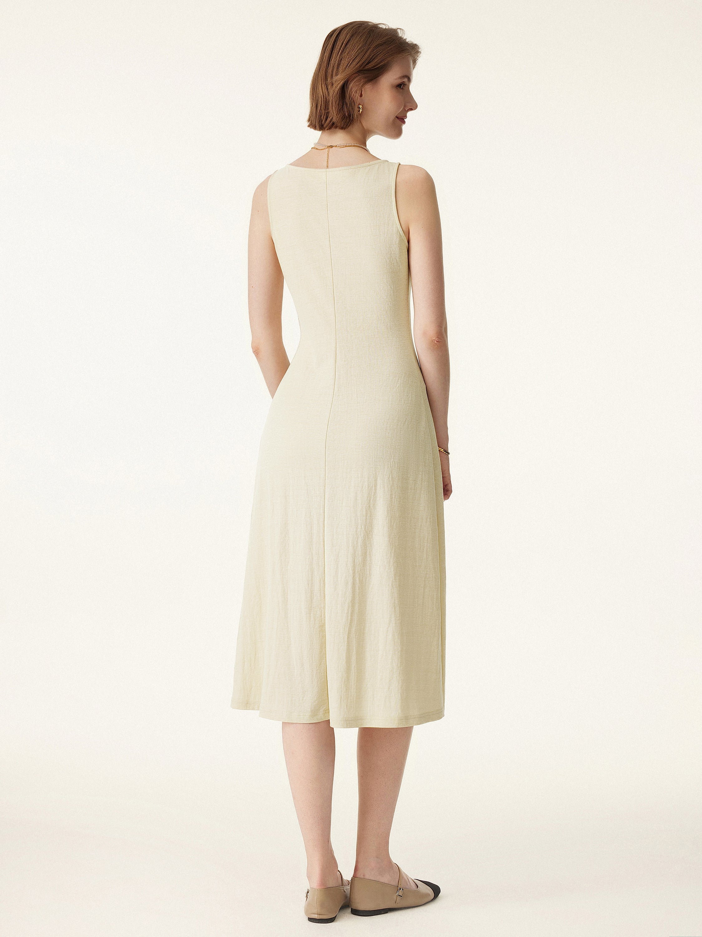2Pcs Set V-neck Button Front Midi Vest Dress & Mid Rise Straight Leg Pant - Image 4