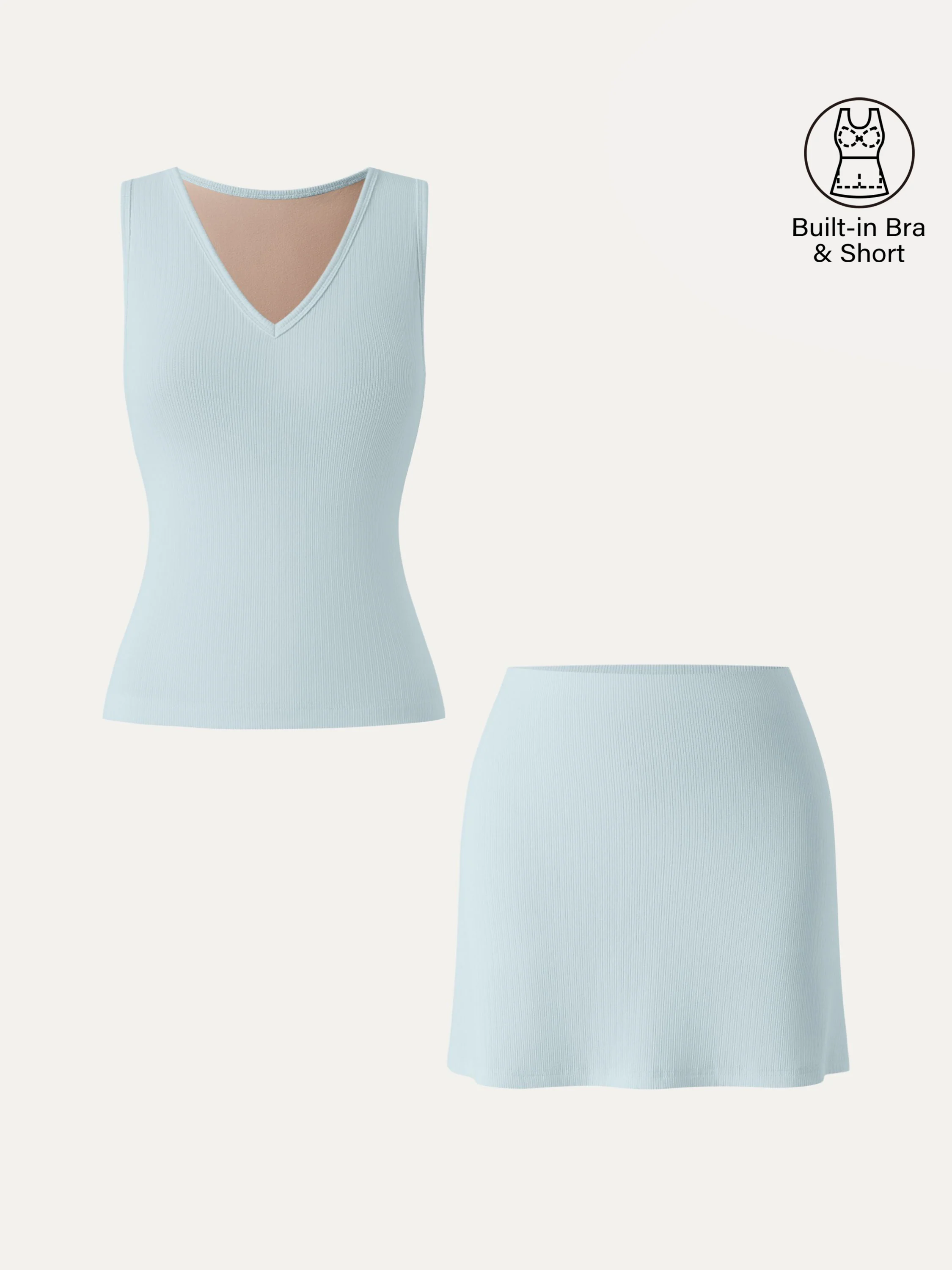 2Pcs Set V-neck Sleeveless Bra Tank & A-line Mini Skirt with Built-in Shorts - Image 10