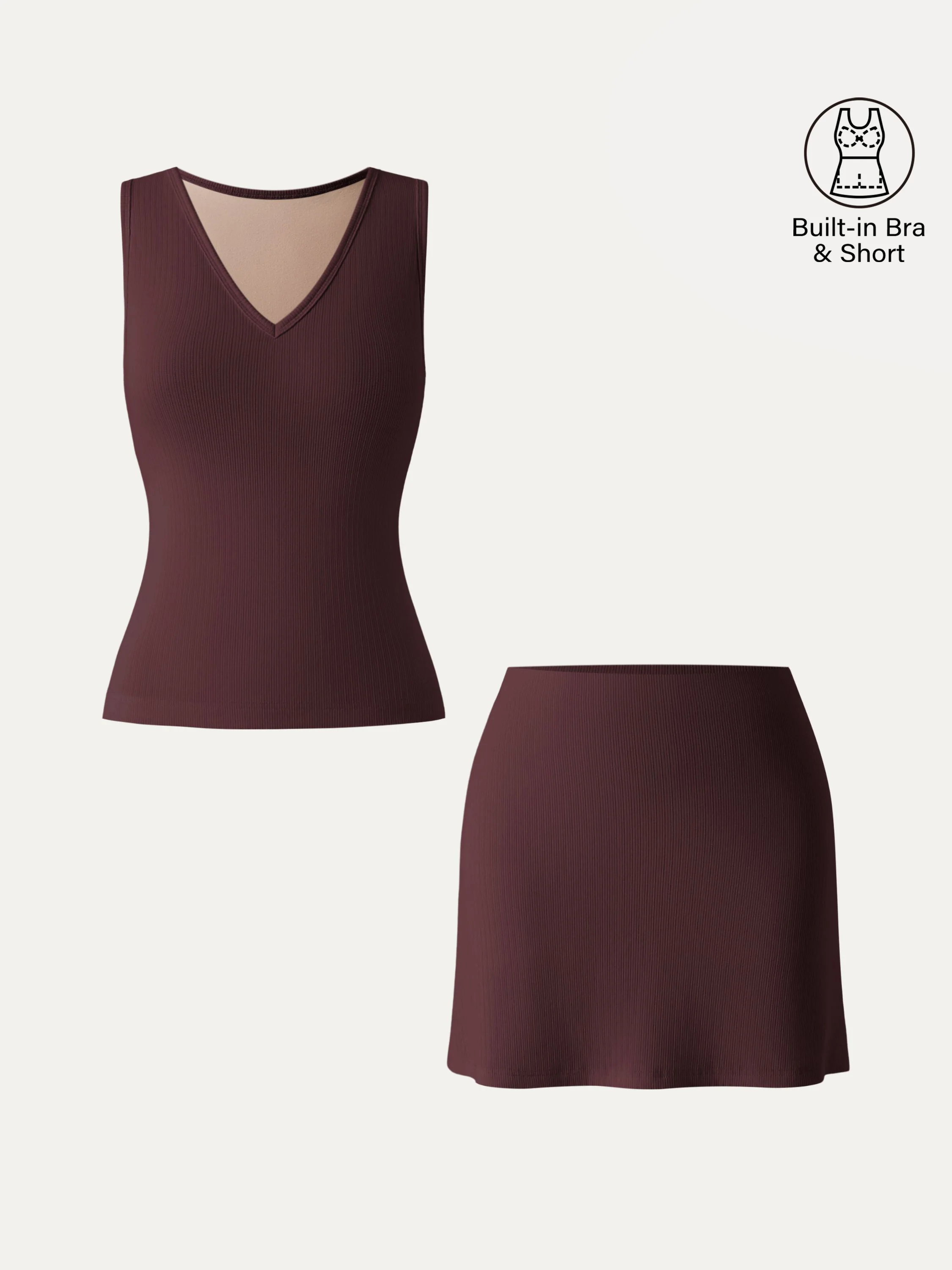 2Pcs Set V-neck Sleeveless Bra Tank & A-line Mini Skirt with Built-in Shorts - Image 11