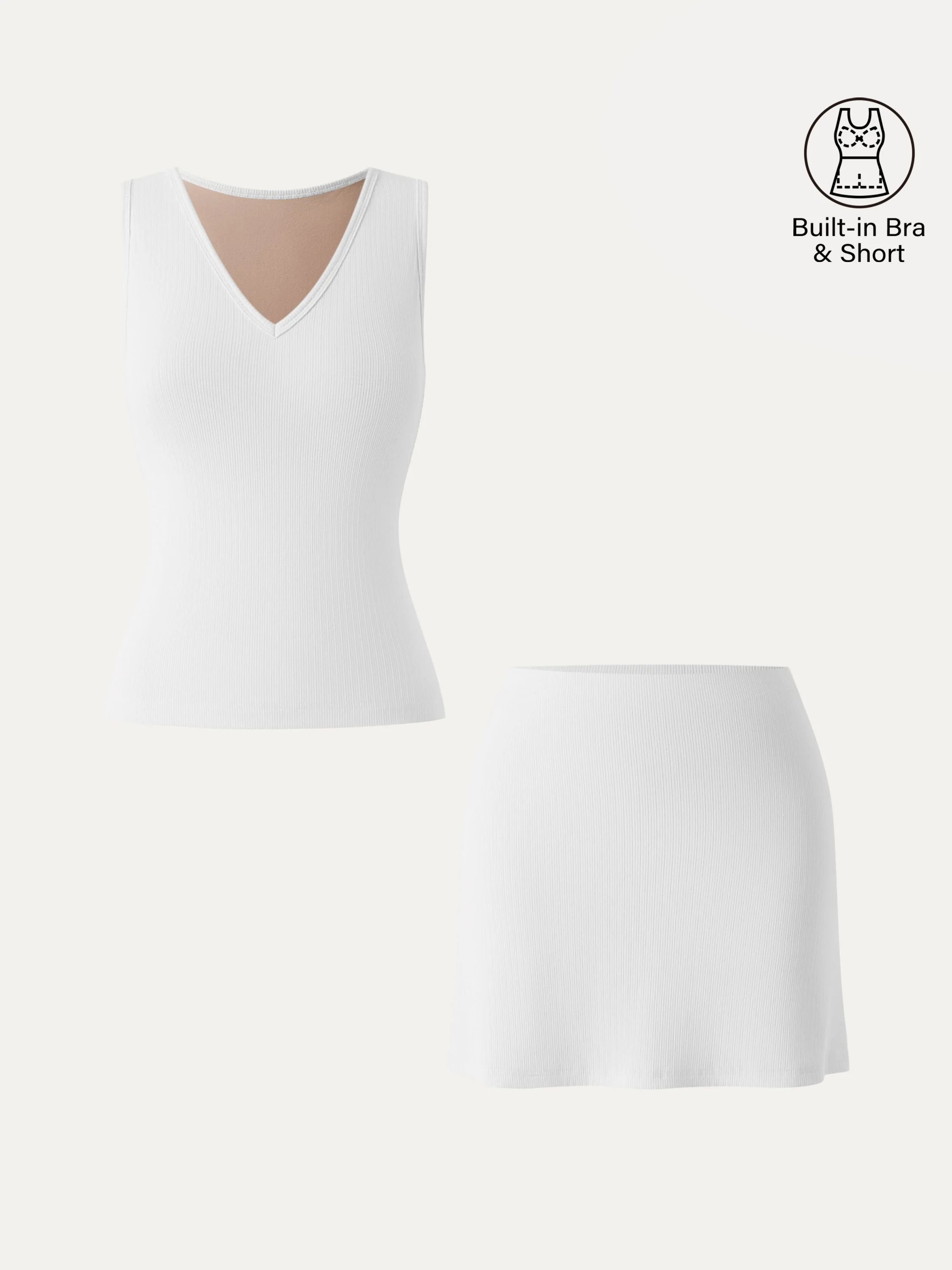 2Pcs Set V-neck Sleeveless Bra Tank & A-line Mini Skirt with Built-in Shorts - Image 9