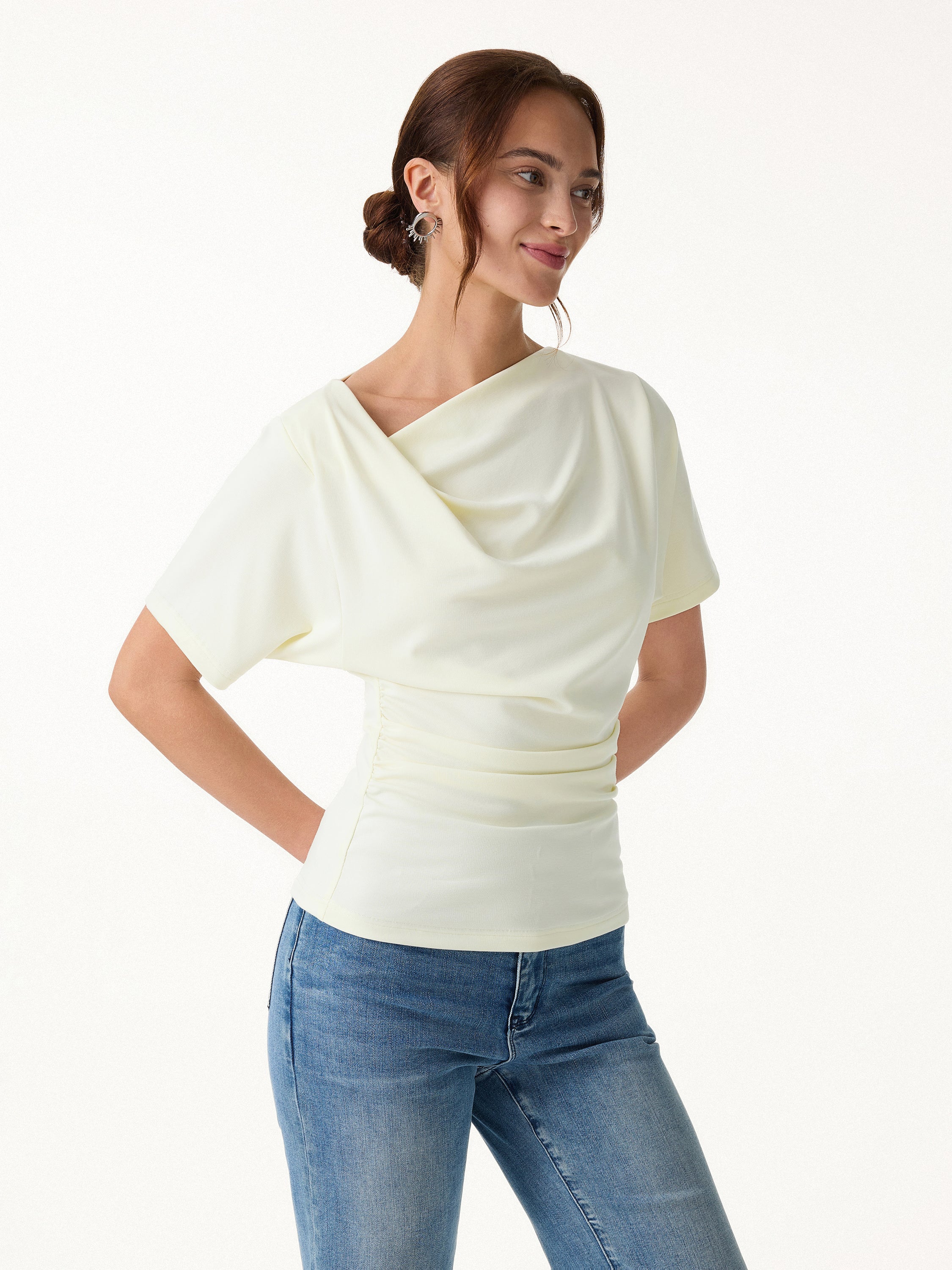 Asymmetrical Cowl Neck Ruched Top - Image 3