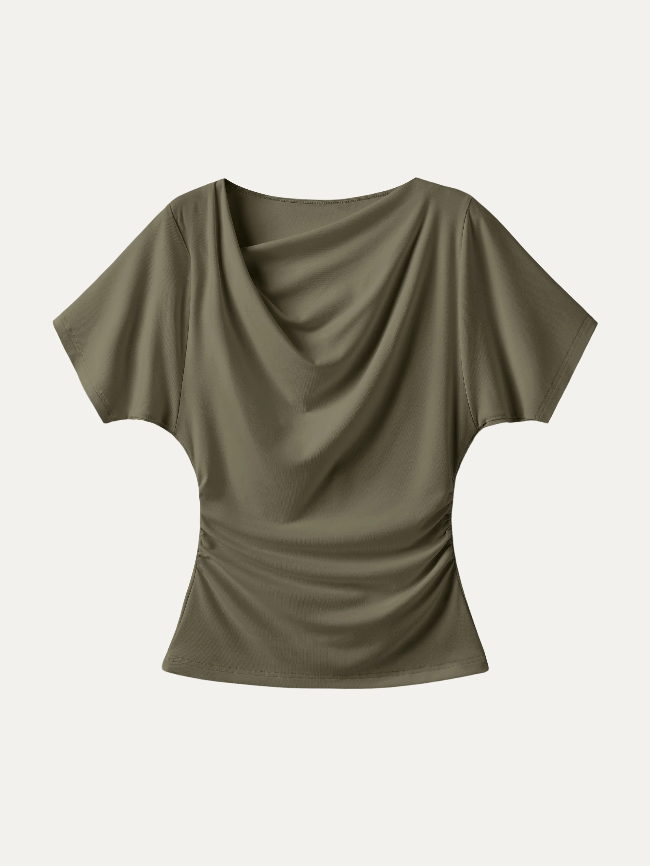 Asymmetrical Cowl Neck Ruched Top - Image 7