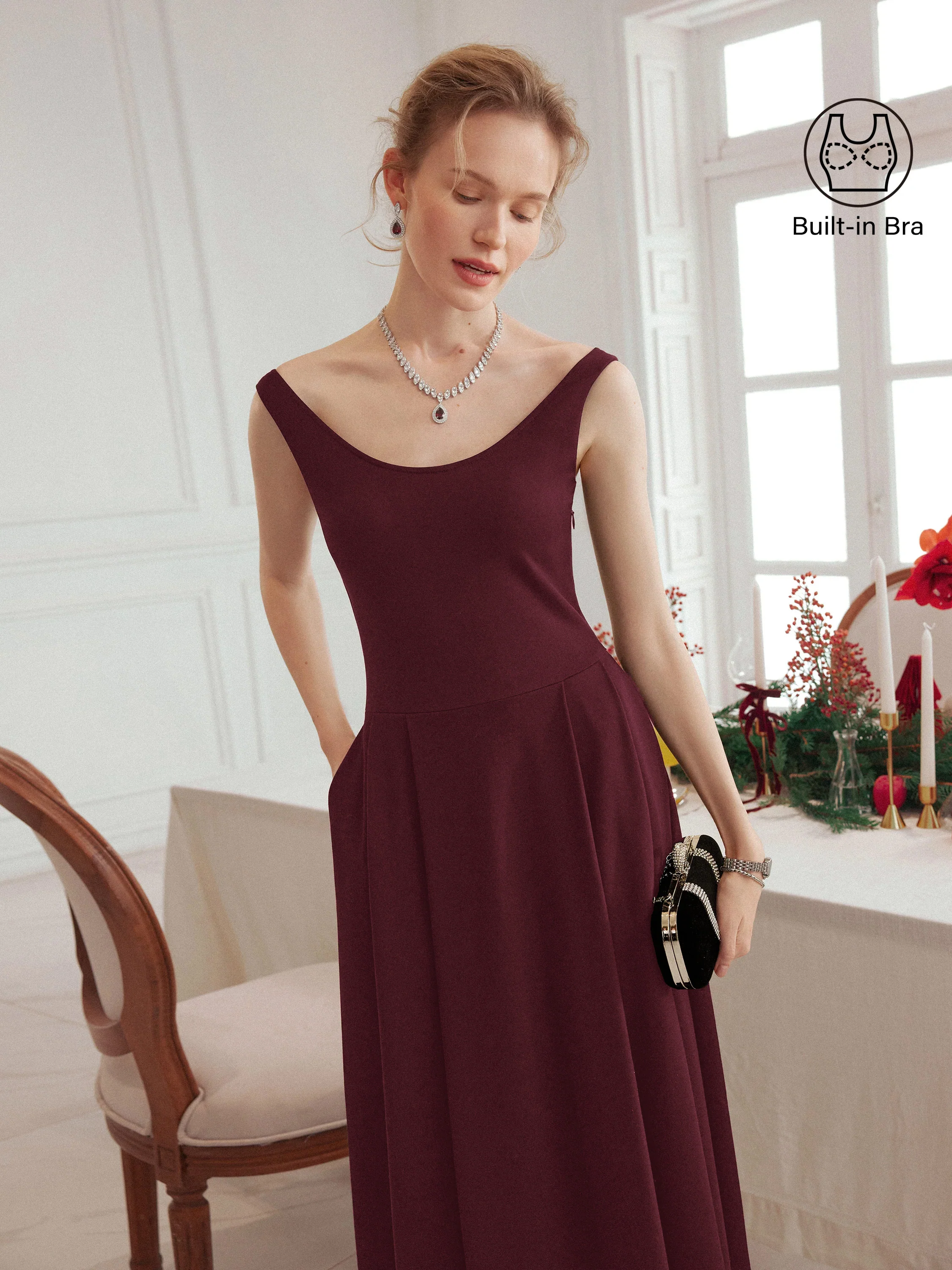 Balletic Scoop Neck Midi Bra Dress with Pockets - Image 8