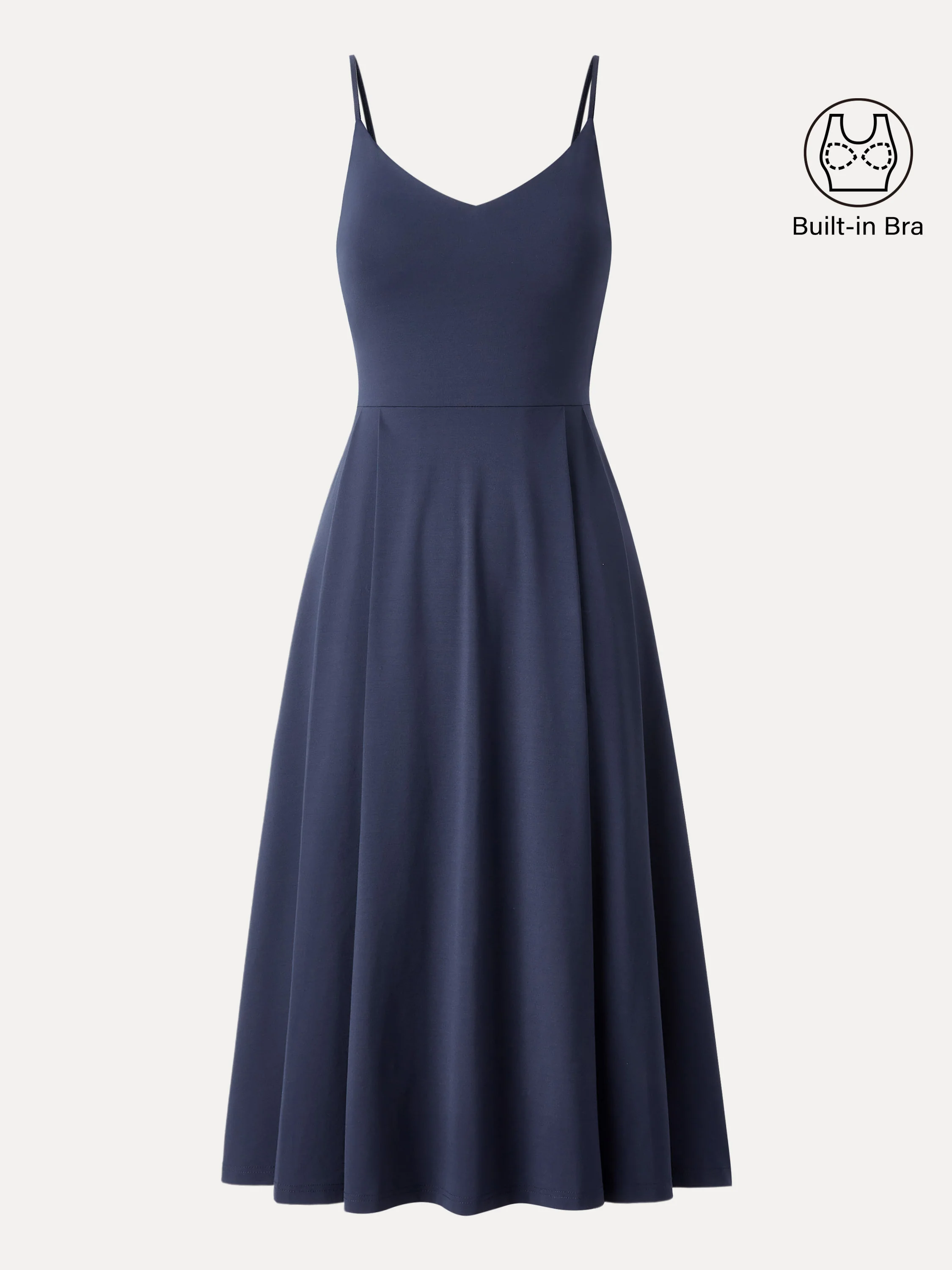 Bamboo Ponte V-neck Fit-and-flare Midi Bra Sundress with Pockets - Image 7