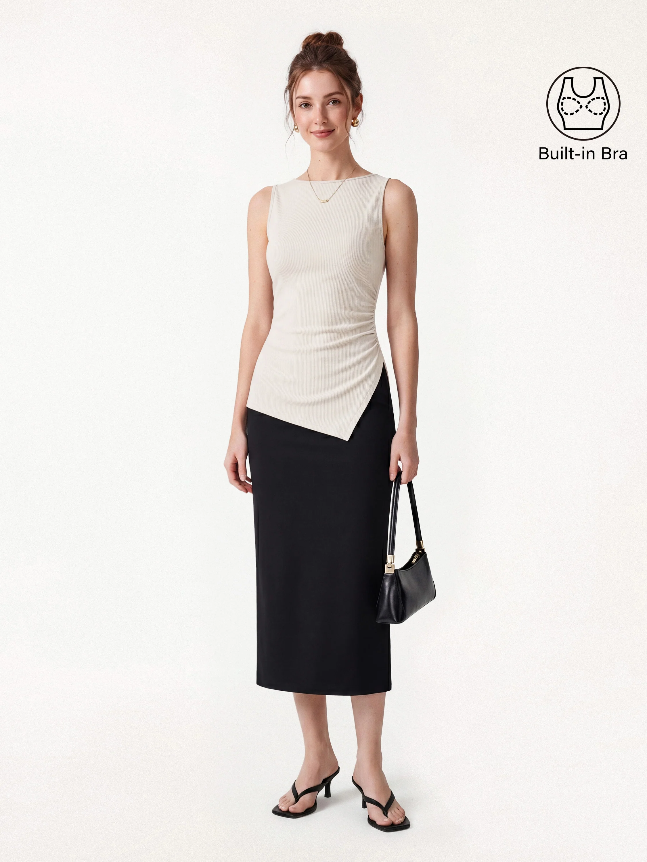 Boatneck Ruched Asymmetrical Bra Top - Image 7