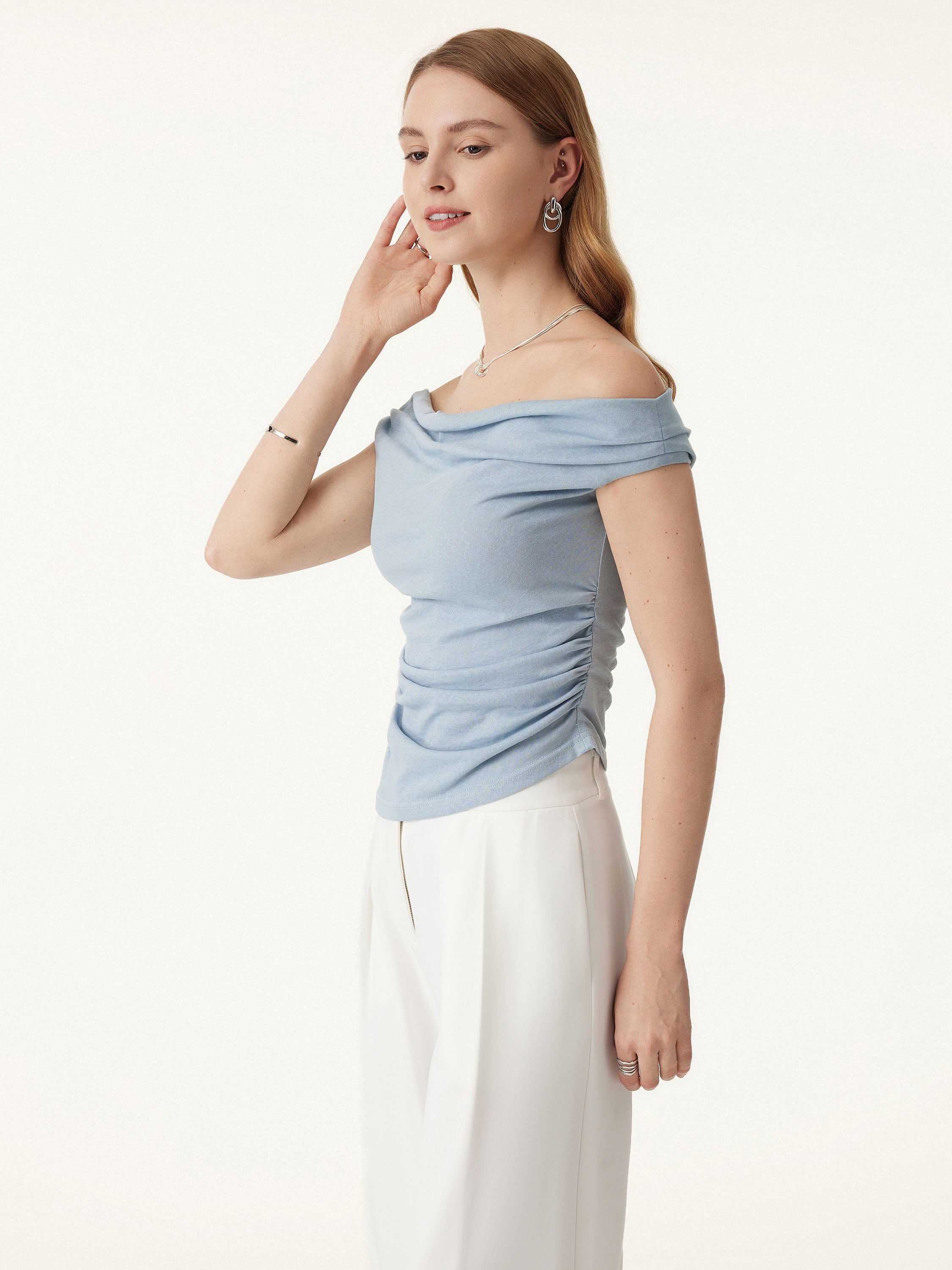 Off Shoulder Cotton-Linen Gathered New Airy Bra Tank - Image 3
