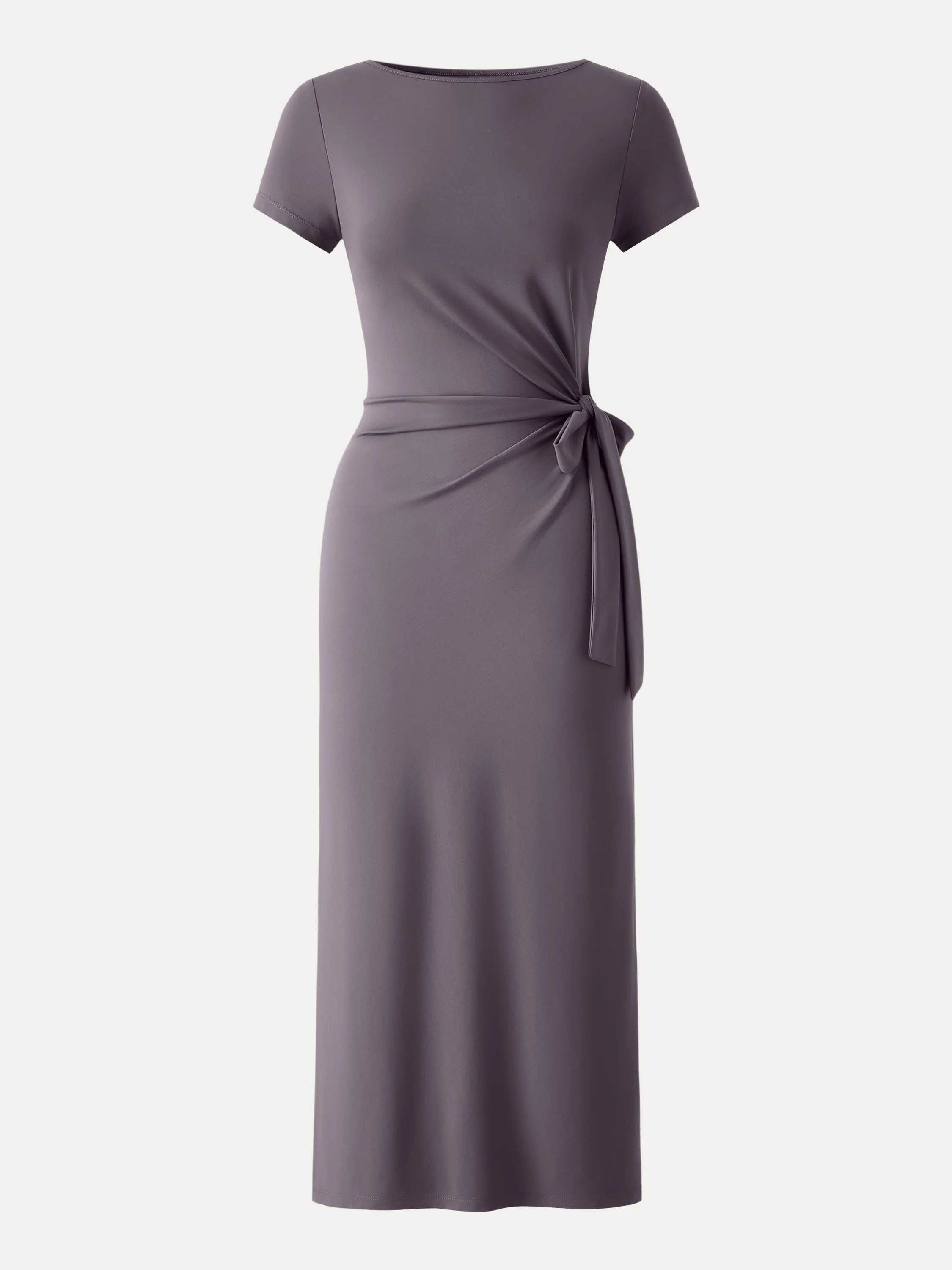 Cooling Wrinkle-Resistant Side Waist Tie Midi Dress with Slit - Image 6